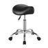 Saddle Rolling Stool Black PU Leather with Wheels Height Adjustable Seat