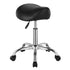 Saddle Rolling Stool Black PU Leather with Wheels Height Adjustable Seat