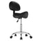 Saddle Rolling Stool, PU Leather Rolling Stool with Backrest, 360° Swivel Drafting Stool with Thickened Cushion, Height Adjustable Rolling Work SPA Stool, for Office, Home, Salon & Bar, Black