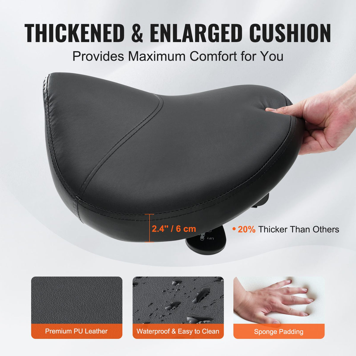 Ergonomic Rolling Saddle Stool Chair with Wheels Adjustable PU Leather Black