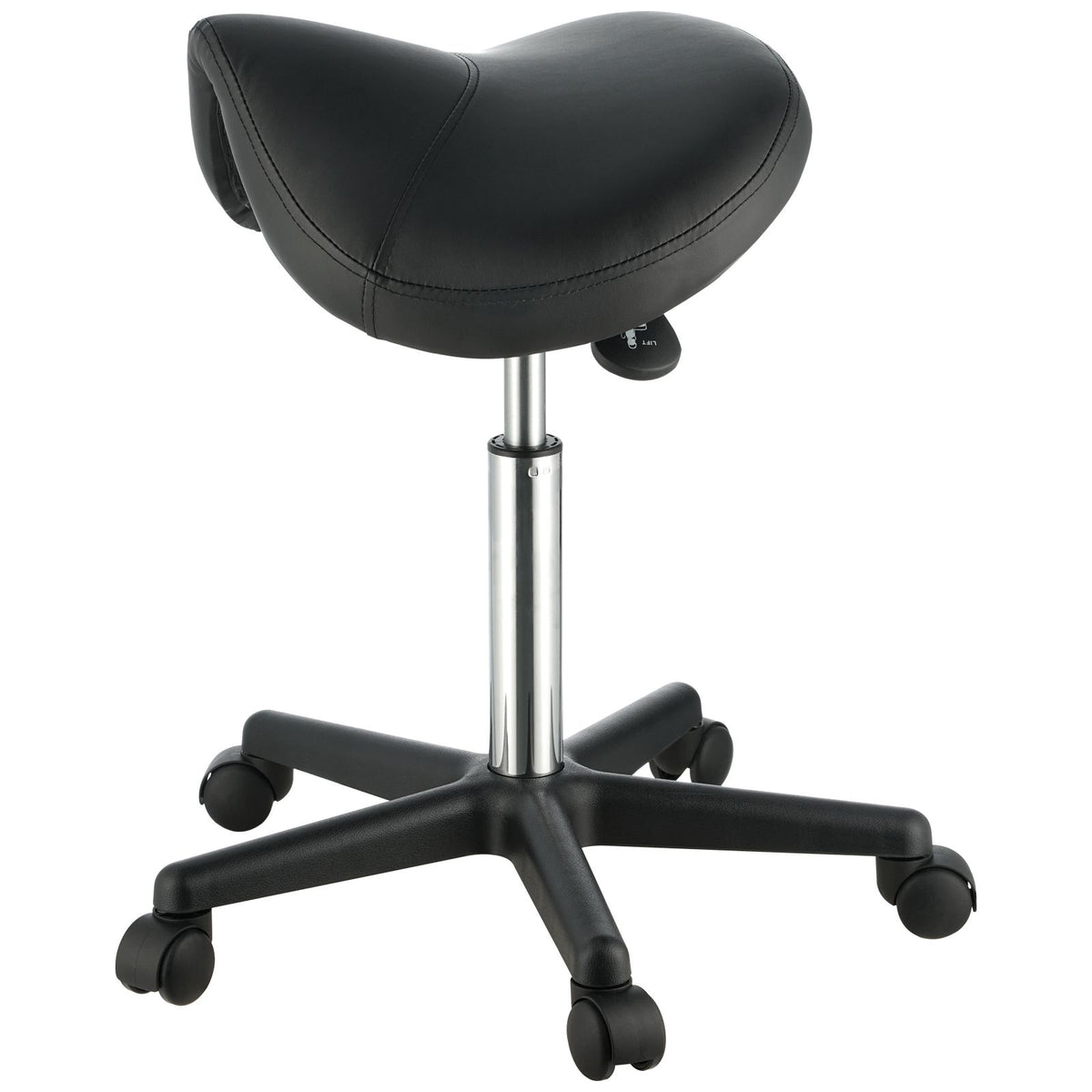 Ergonomic Rolling Saddle Stool Chair with Wheels Adjustable PU Leather Black