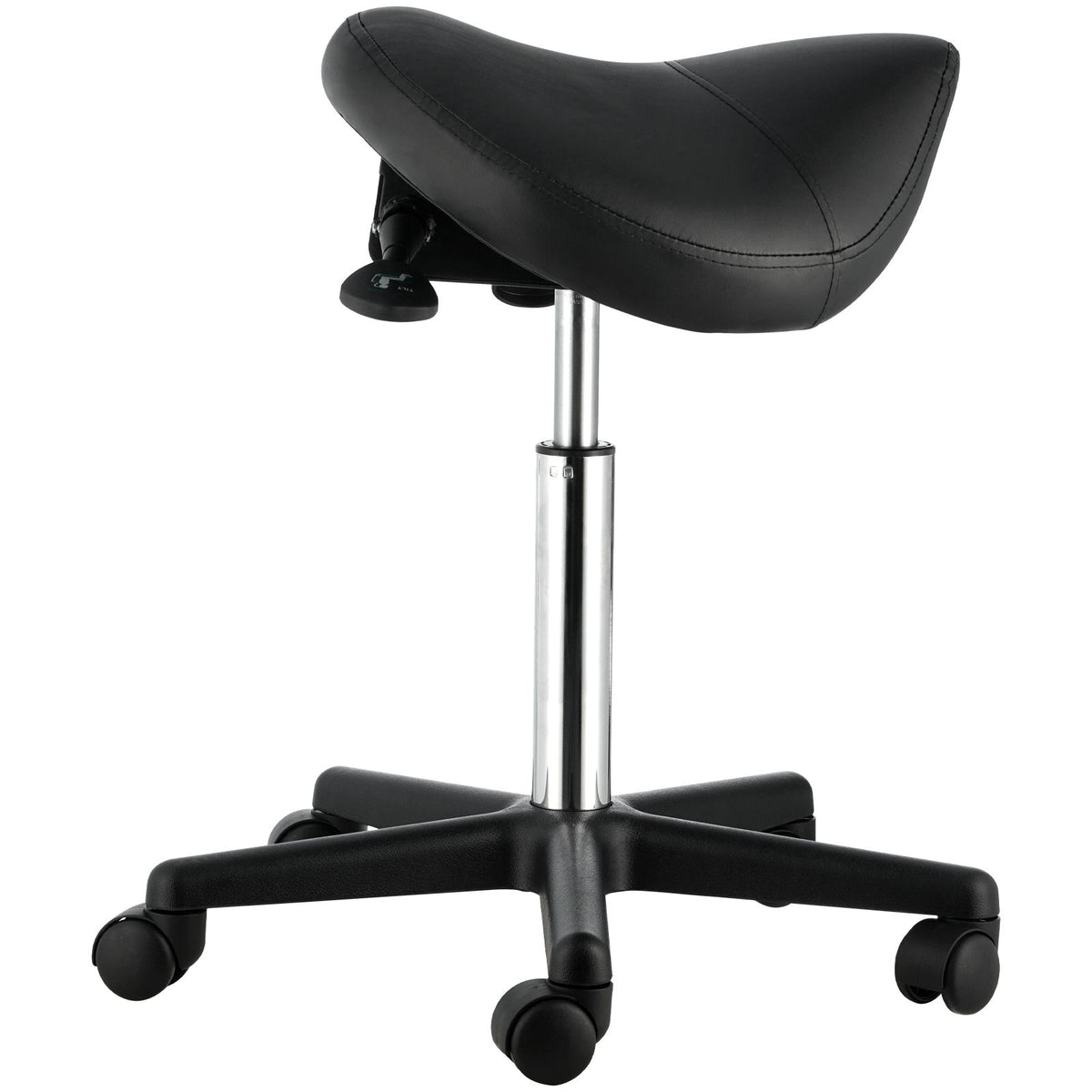 Ergonomic Rolling Saddle Stool Chair with Wheels Adjustable PU Leather Black