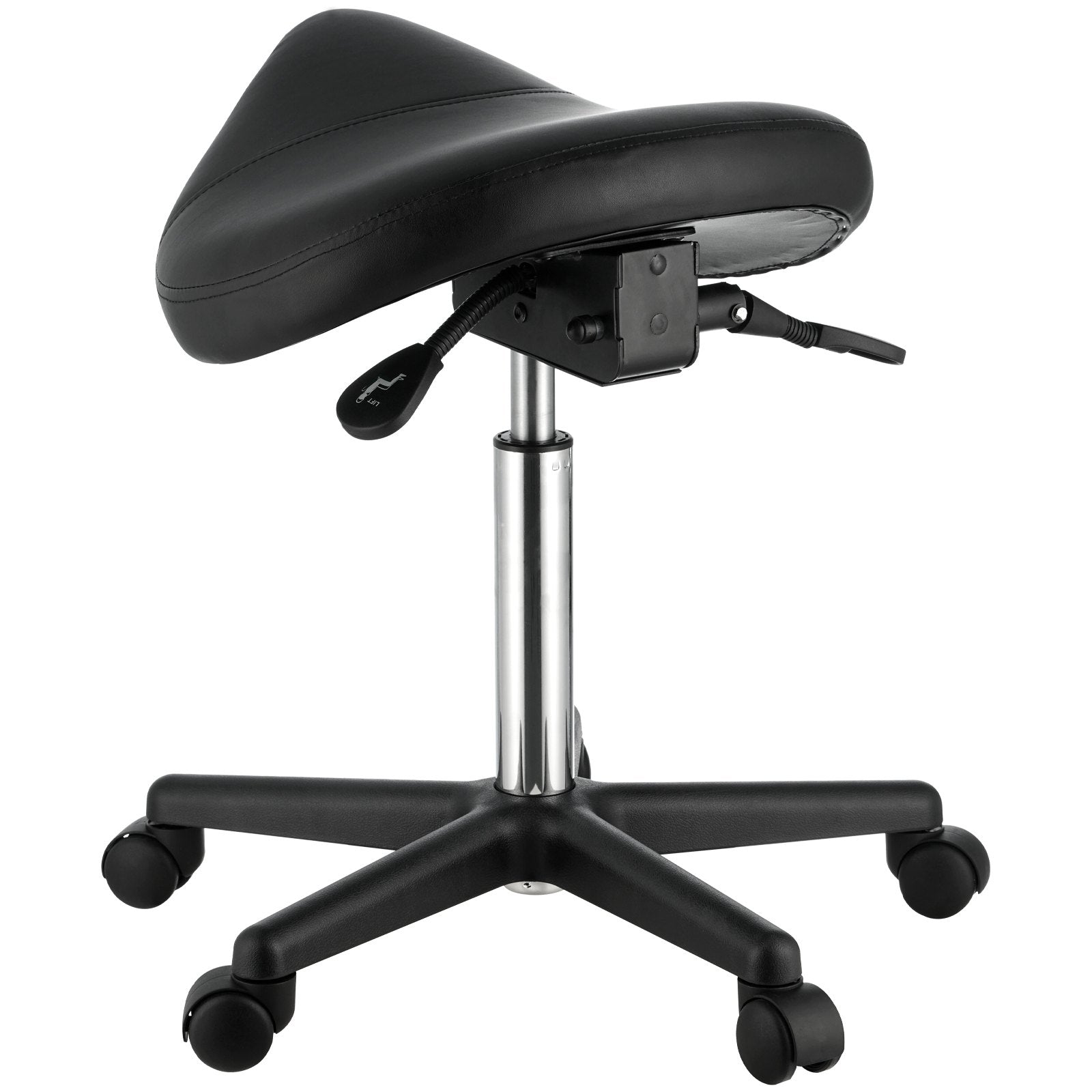 Saddle Stool with Wheels, 400 LBS Weight Capacity Ergonomic Rolling Saddle Stool, Height Adjustable Thickened PU Leather Swivel Saddle Stools Chair for Salon, Spa, Tattoo, Clinic, Black