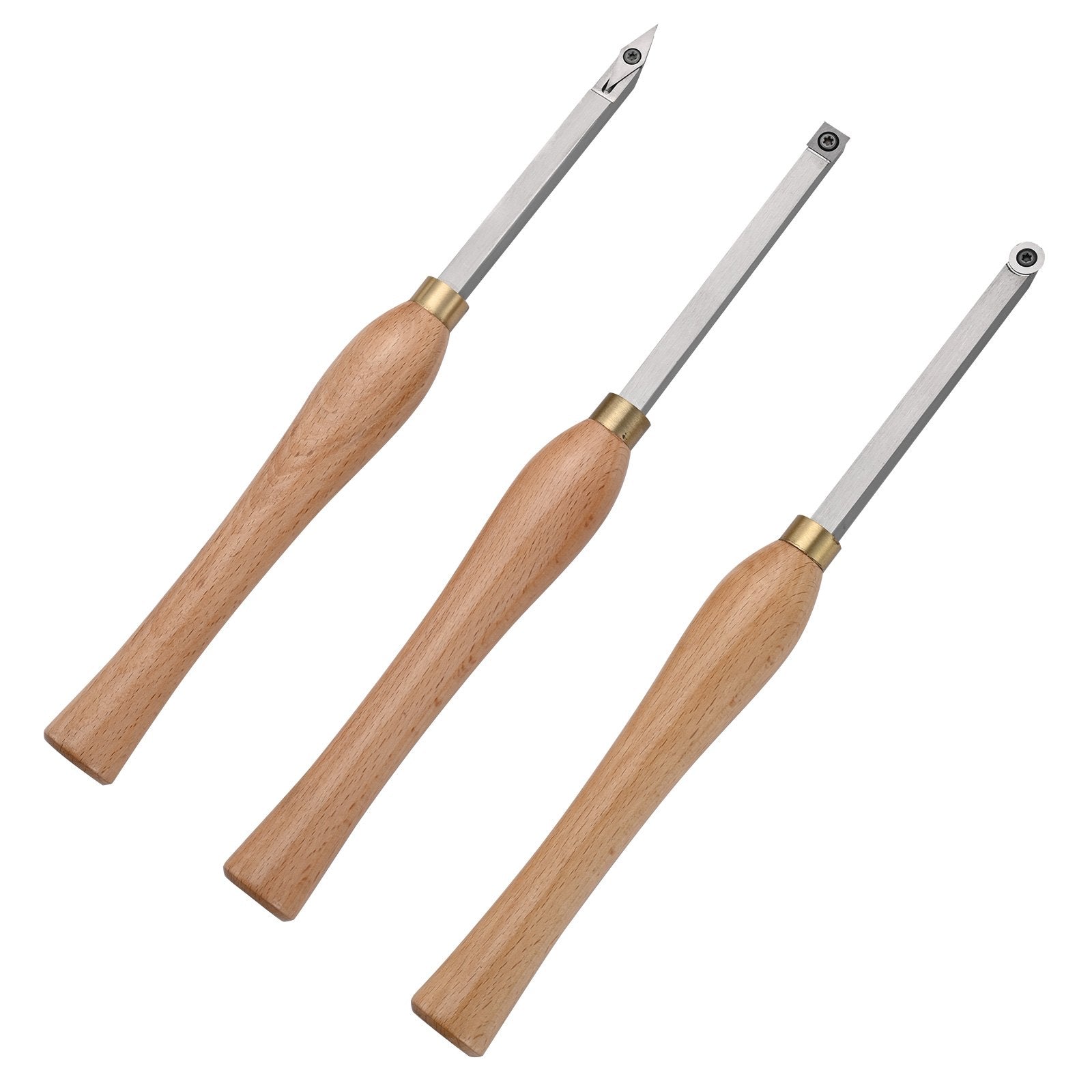 Wood Lathe Chisel Set, 3 PCS Woodworking Turning Tools, Includes Square, Round, Diamond Carbide Blades, 20 cm Comfortable Grip Handles, Wood Chisel Set with Wooden Box For Turning Pens or Small