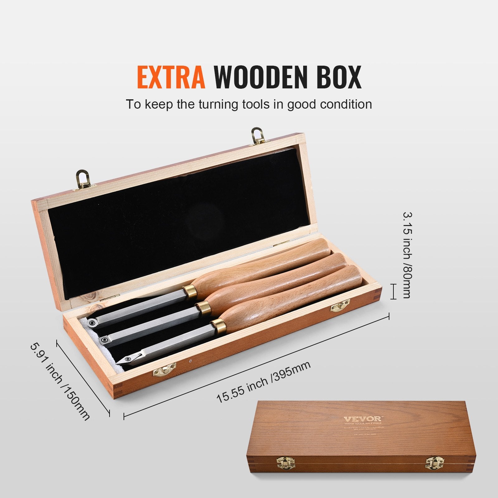 Wood Lathe Chisel Set, 3 PCS Woodworking Turning Tools, Includes Square, Round, Diamond Carbide Blades, 20 cm Comfortable Grip Handles, Wood Chisel Set with Wooden Box For Turning Pens or Small