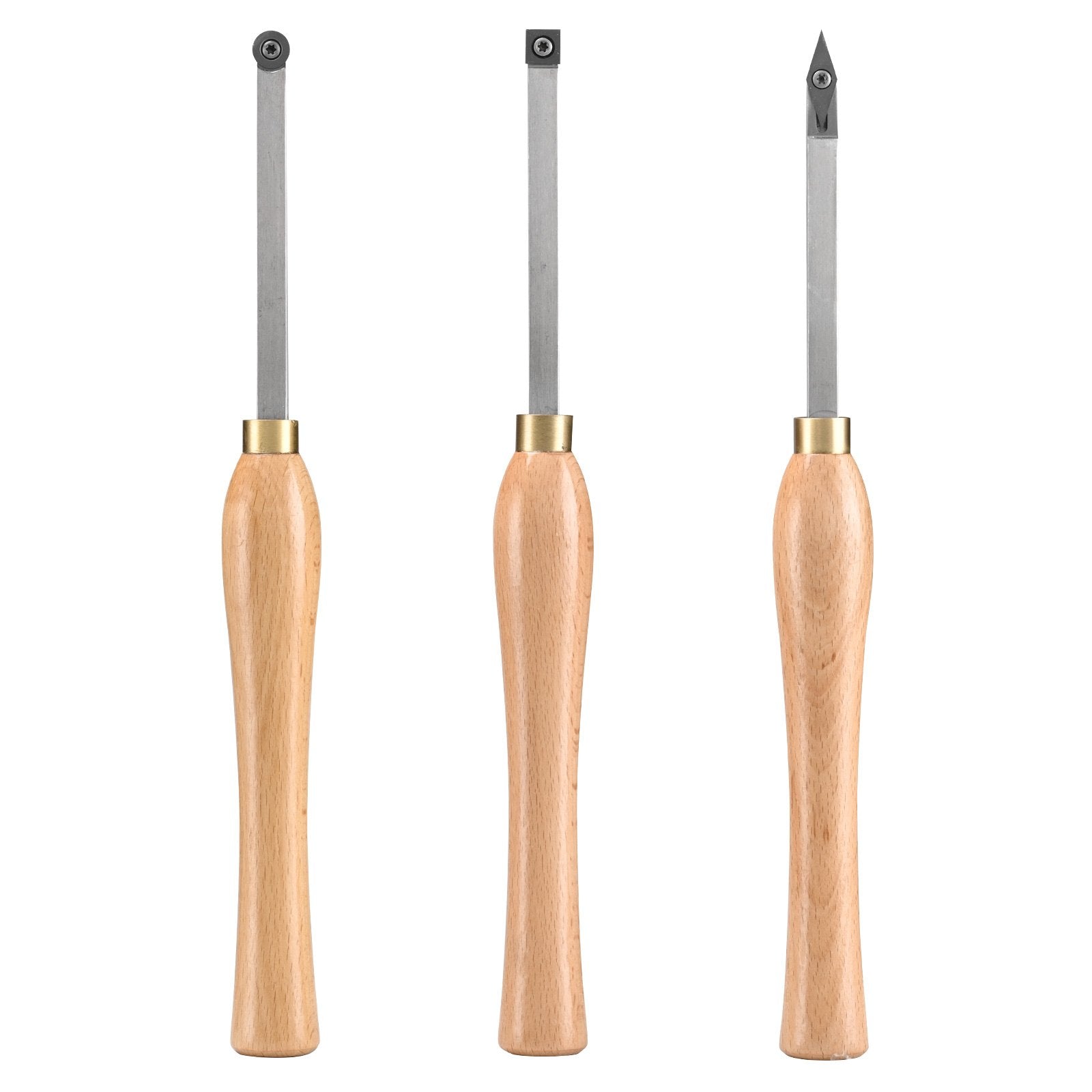 Wood Lathe Chisel Set, 3 PCS Woodworking Turning Tools, Includes Square, Round, Diamond Carbide Blades, 20 cm Comfortable Grip Handles, Wood Chisel Set with Wooden Box For Turning Pens or Small