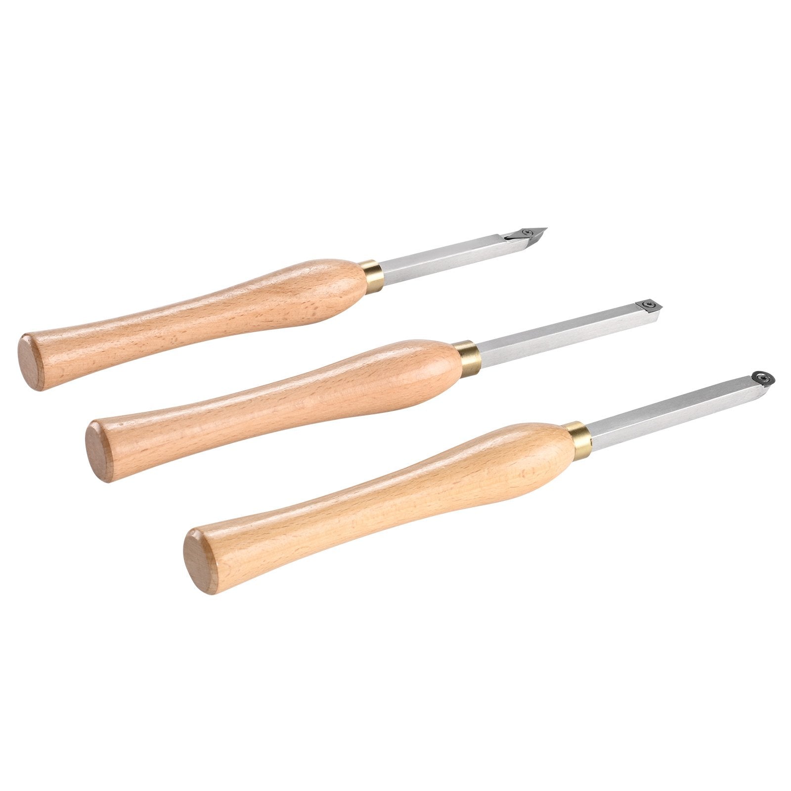 Wood Lathe Chisel Set, 3 PCS Woodworking Turning Tools, Includes Square, Round, Diamond Carbide Blades, 20 cm Comfortable Grip Handles, Wood Chisel Set with Wooden Box For Turning Pens or Small
