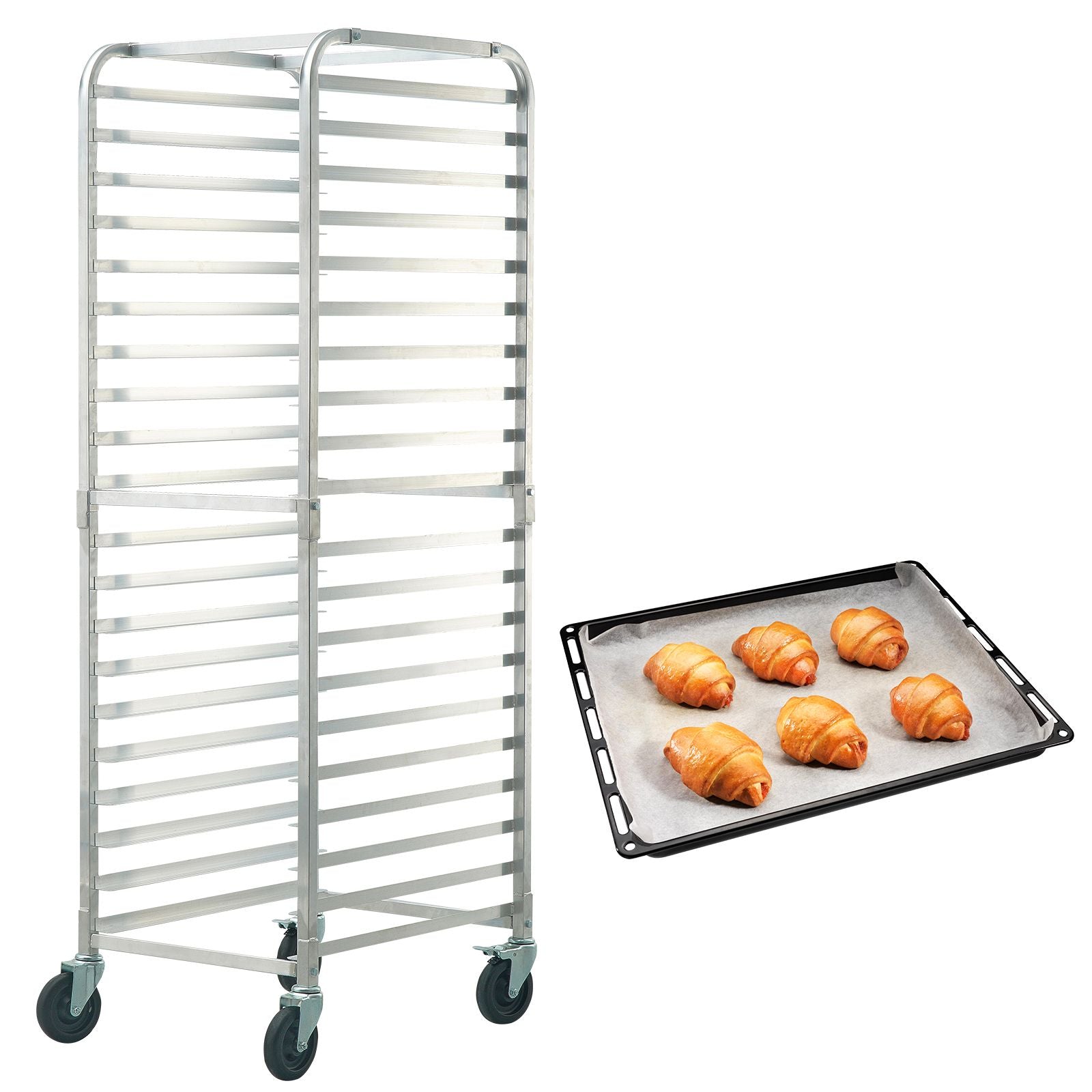 Bun Pan Rack, 20-Tier Commercial Bakery Racks with Brake Wheels, Aluminum Racking Trolley Storage for Half & Full Sheet, Speed Rack For Kitchen Home, Bread Baking Equipment, 660x517x1767 mm