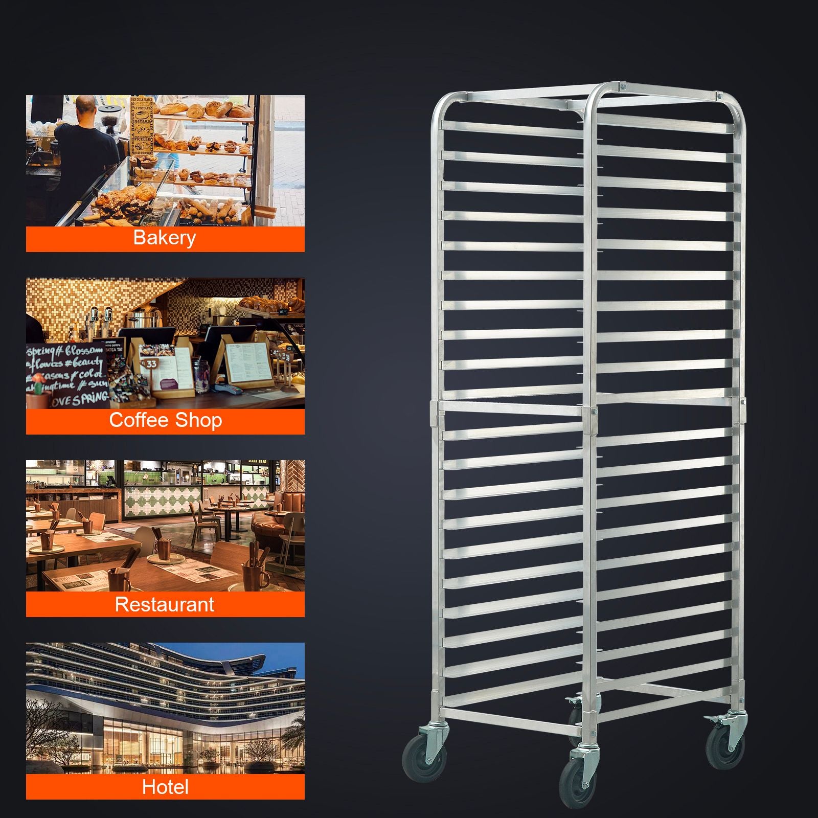 Bun Pan Rack, 20-Tier Commercial Bakery Racks with Brake Wheels, Aluminum Racking Trolley Storage for Half & Full Sheet, Speed Rack For Kitchen Home, Bread Baking Equipment, 660x517x1767 mm