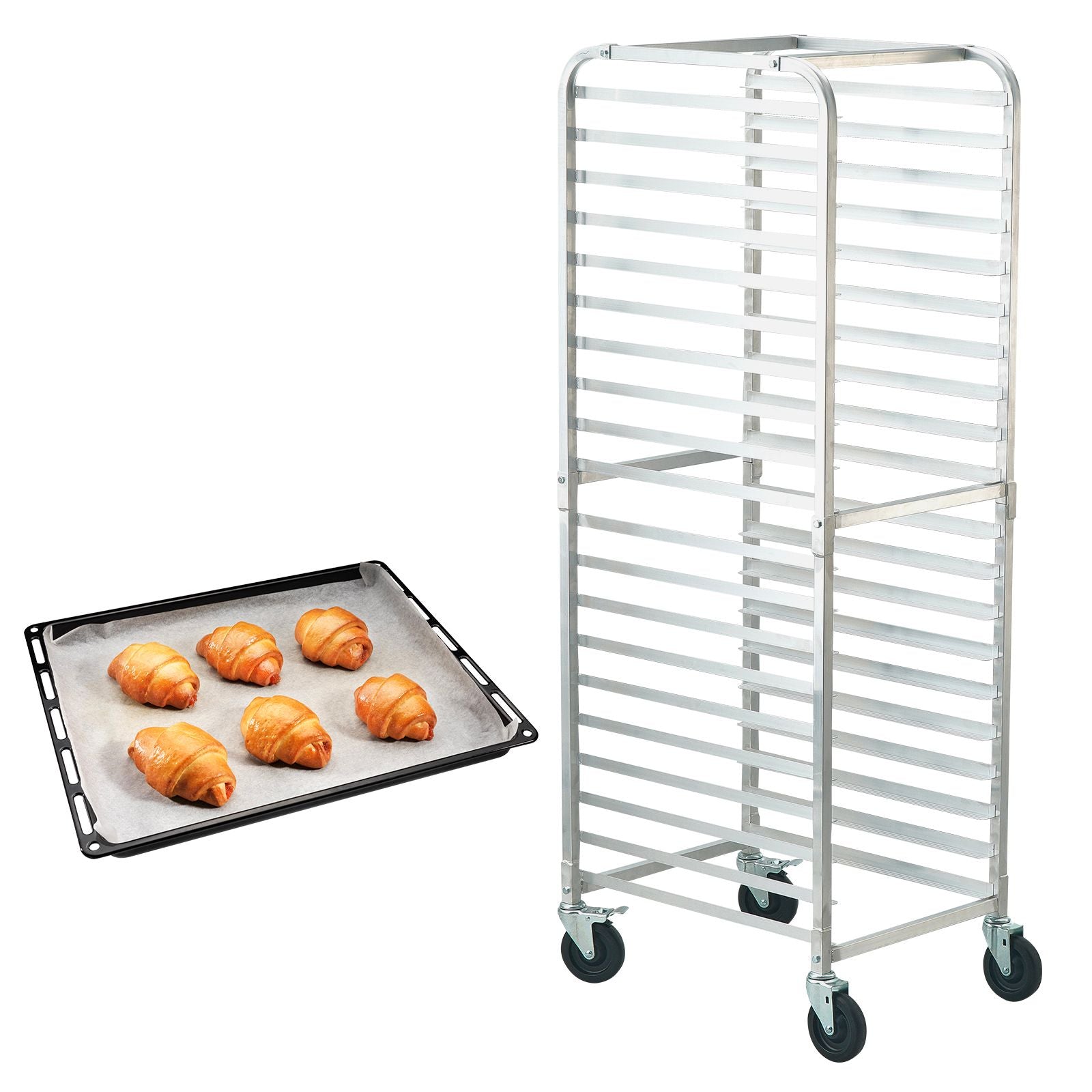 Bun Pan Rack, 20-Tier Commercial Bakery Racks with Brake Wheels, Aluminum Racking Trolley Storage for Half & Full Sheet, Speed Rack For Kitchen Home, Bread Baking Equipment, 660x517x1767 mm
