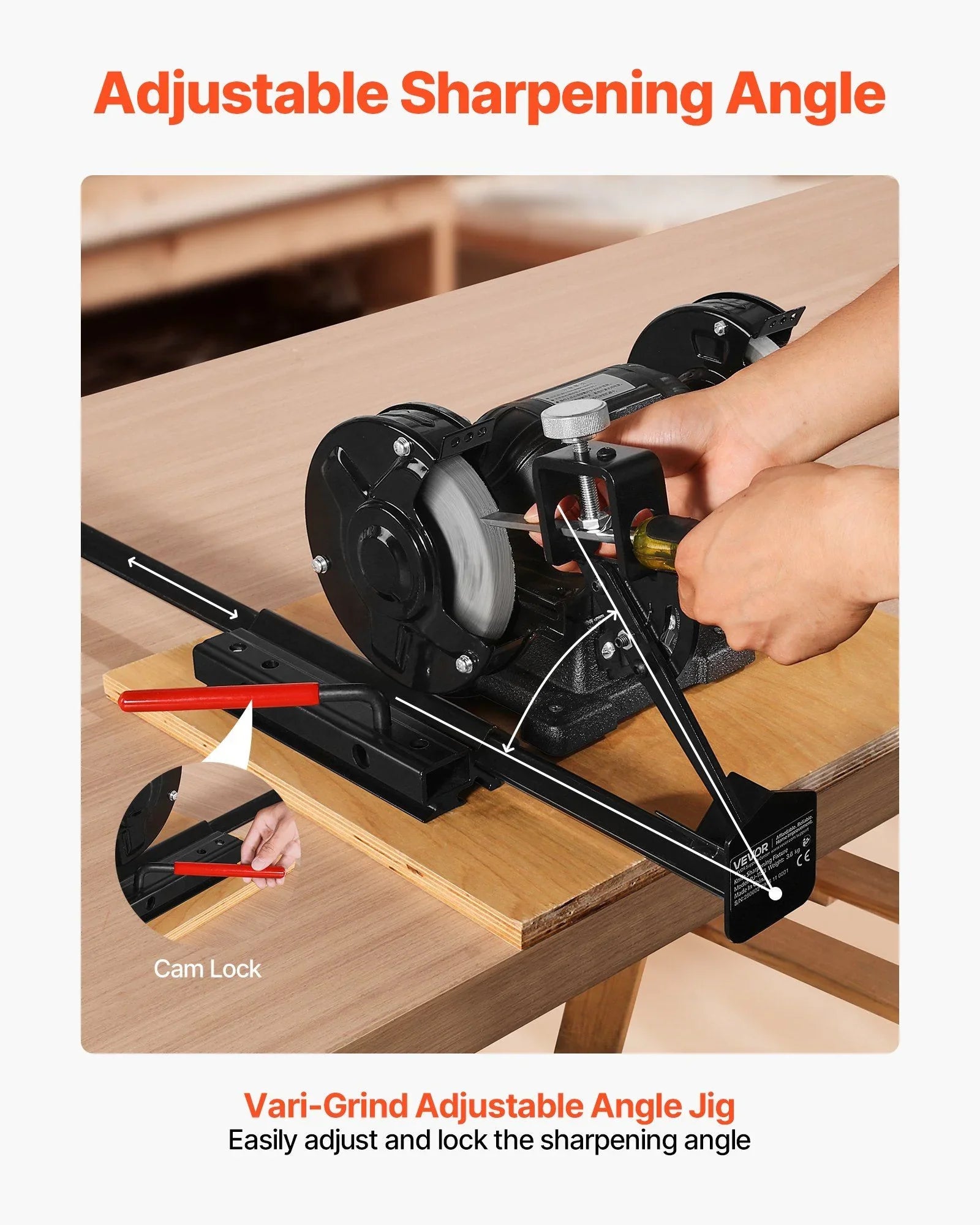 Multi-Grind Sharpening System, Vari-Grind Pro Sharpening Jig Kit for 6" & 8" Bench Grinders – with Platform, Long Support Arm & Fingernail Gouge Jig, for Chisels, Woodturning, Plane Irons