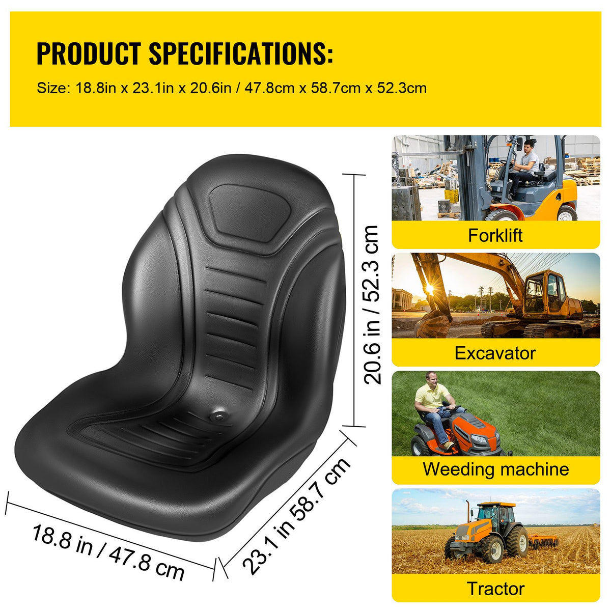 2-Pack Tractor Seat High Back, Black Vinyl Mower Seat with Drain Holes