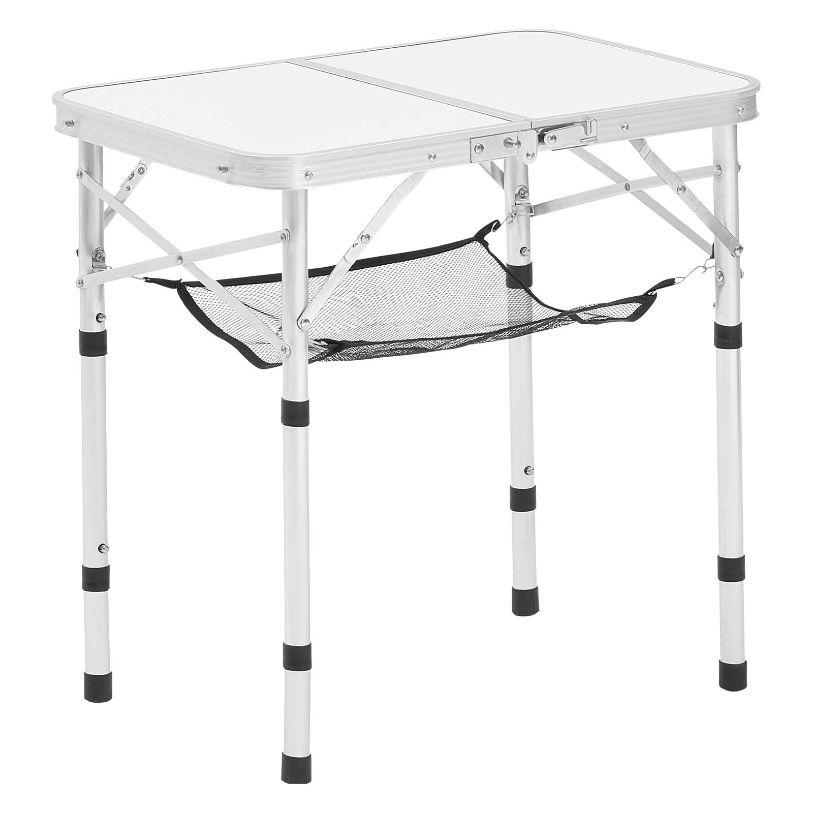 Folding Camping Table, Adjustable Height Portable Side Tables, Aluminum MDF Beach Table with Mesh Layer, Carrying Handle, Lightweight Compact for Outdoor Picnic BBQ Cooking, 24x16in, Silver