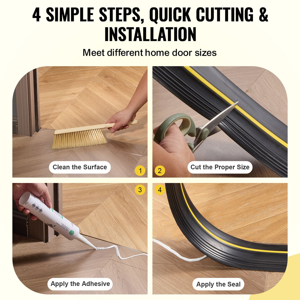 Garage Door Threshold Seal Strip, 12 FT Universal Garage Door Floor Seal Strip with Adhesive, Garage Door Bottom Weatherproof Strip, Upgraded Thick PVC DIY Weather Stripping Replacement, Black