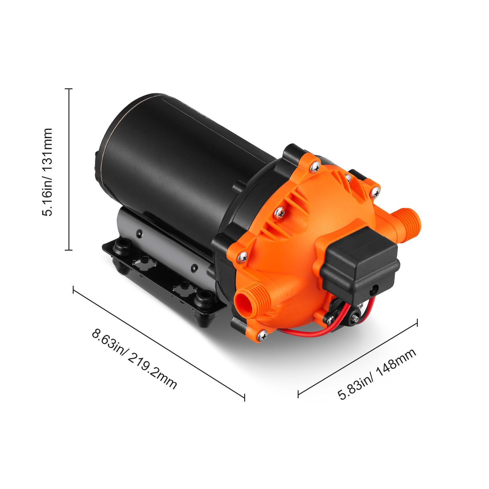 Water Diaphragm Pump, 20.8 LPM Flow, 4.8 bar Rated Pressure (2.8-6.9 bar Adjustable), 12.7 mm MNPT Self Priming Sprayer Pump with Pressure Switch for RV Camper Marine Boat Lawn, FCC Certified