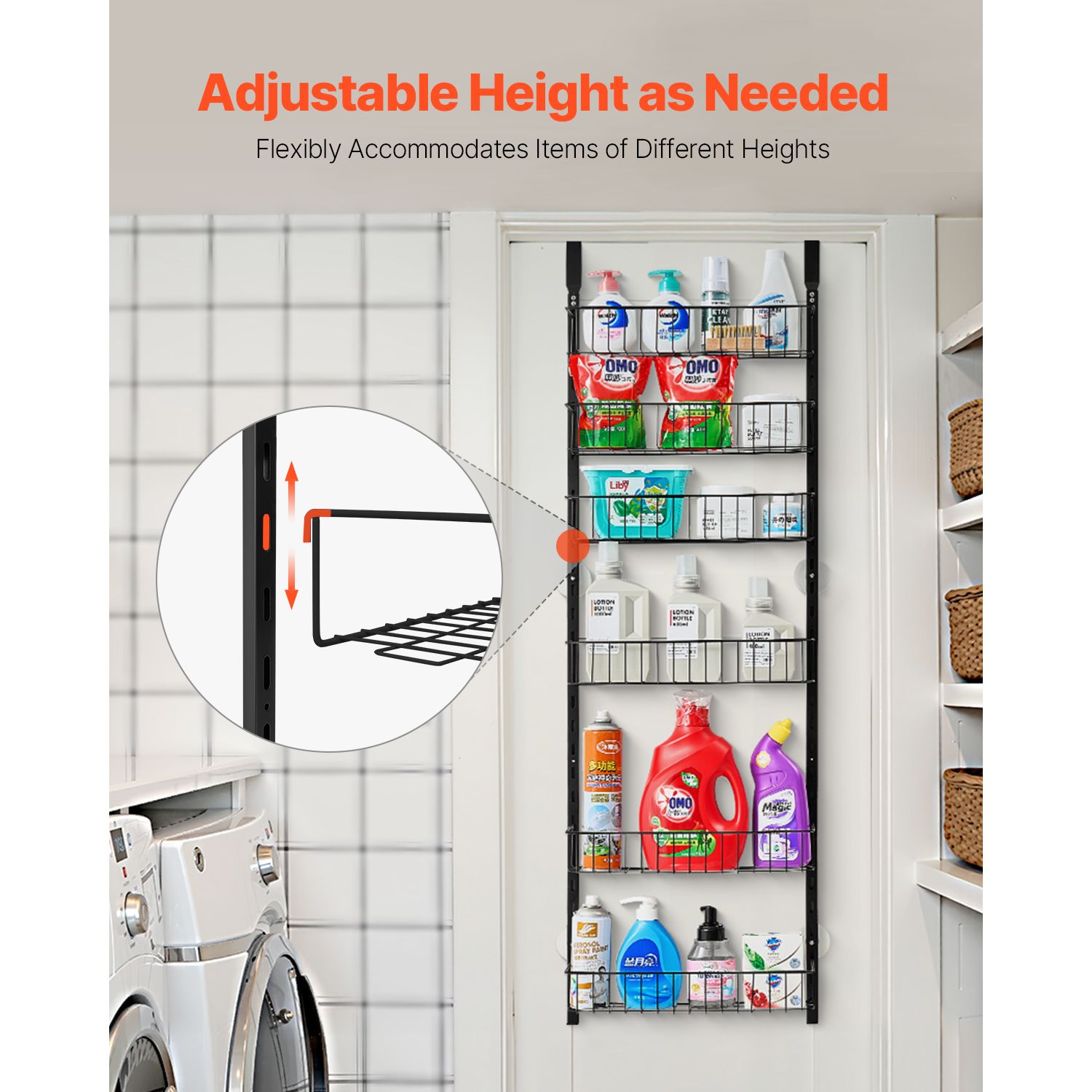 6-Tier Over Door Pantry Organizer Steel Spice Rack Kitchen Storage Shelf