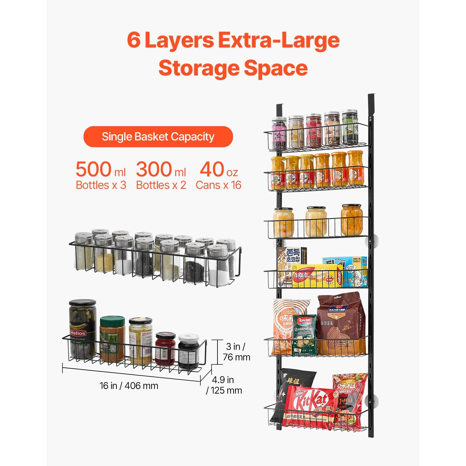 6-Tier Over Door Pantry Organizer Steel Spice Rack Kitchen Storage Shelf