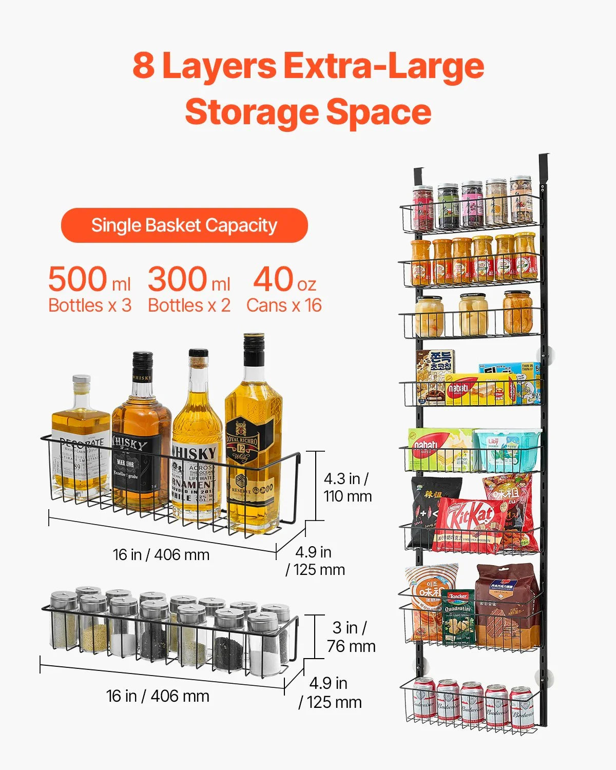 8-Tier Over the Door Pantry Organizer Hanging Storage Rack Adjustable