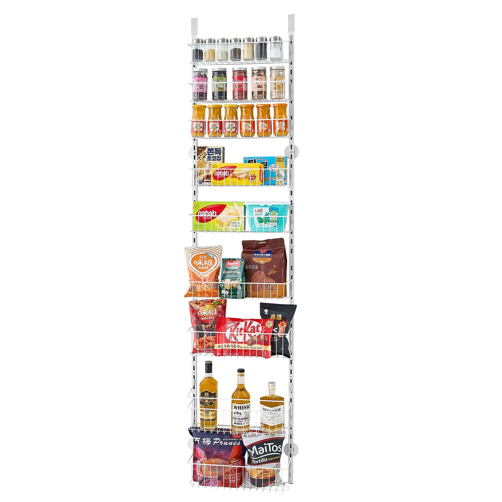 9 Tier Over Door Pantry Organizer Adjustable Spice Rack Storage White