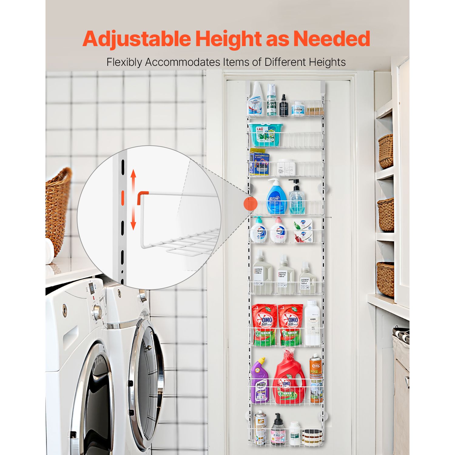 9 Tier Over Door Pantry Organizer Adjustable Spice Rack Storage White