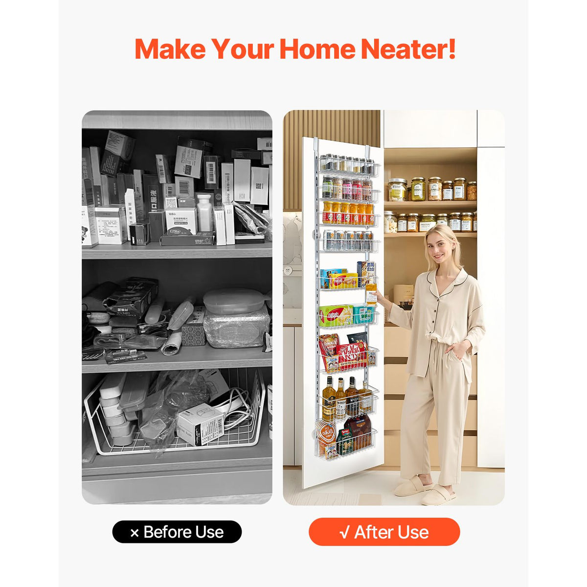 9 Tier Over Door Pantry Organizer Adjustable Spice Rack Storage White