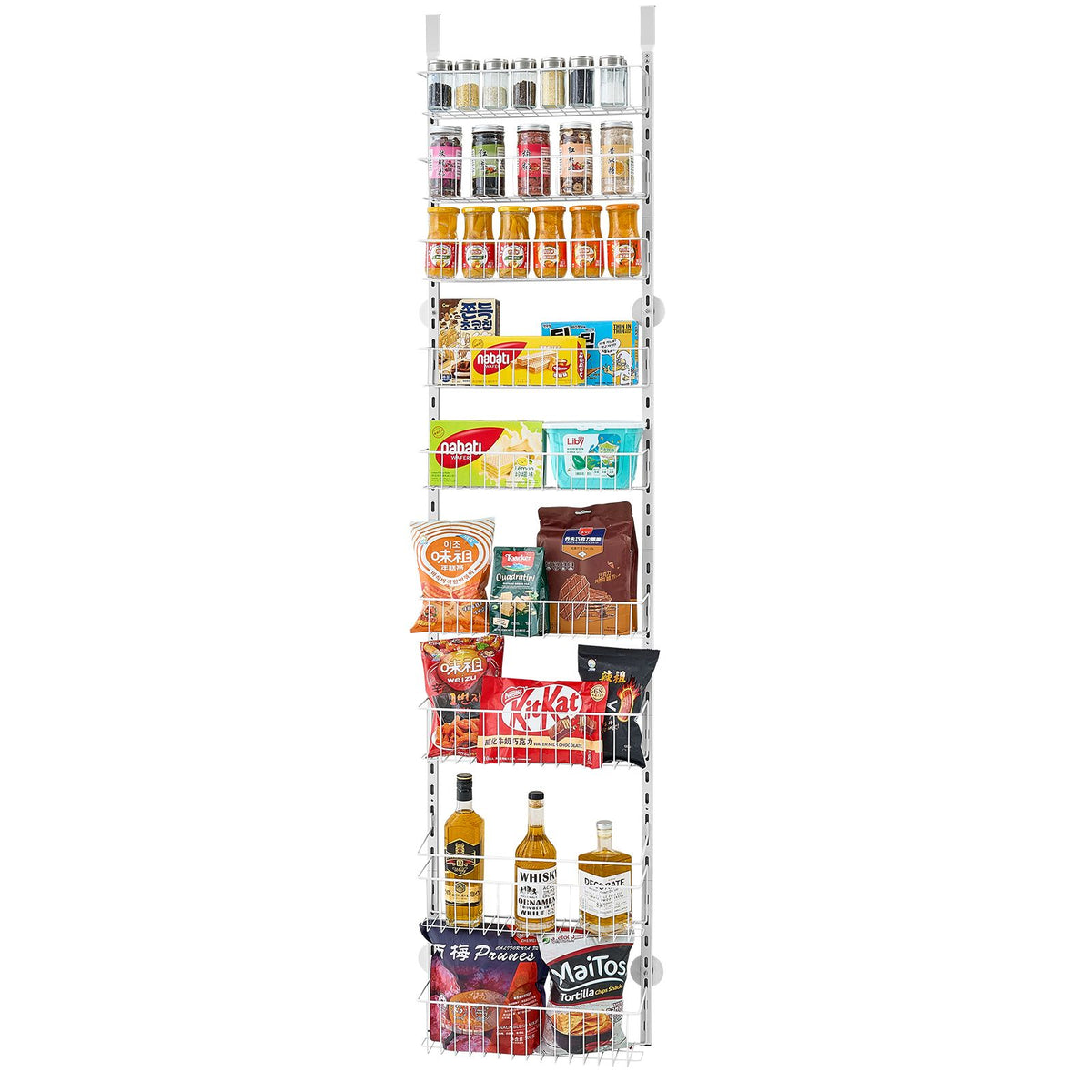 9 Tier Over Door Pantry Organizer Adjustable Spice Rack Storage White