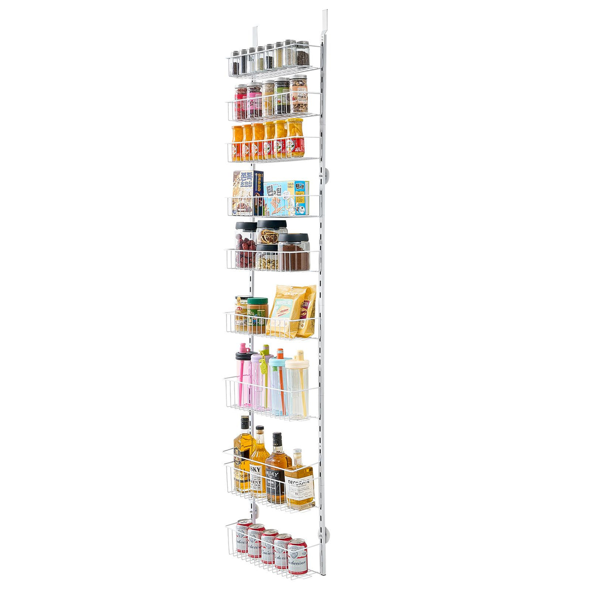 9 Tier Over Door Pantry Organizer Adjustable Spice Rack Storage White