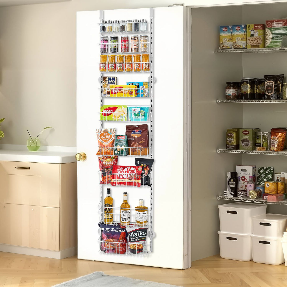 9 Tier Over Door Pantry Organizer Adjustable Spice Rack Storage White
