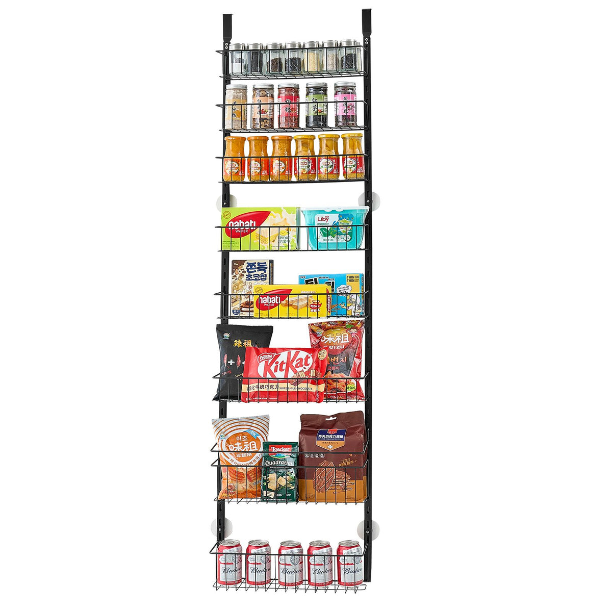 9-Tier Over Door Pantry Organizer Heavy-Duty Steel Spice Rack Black