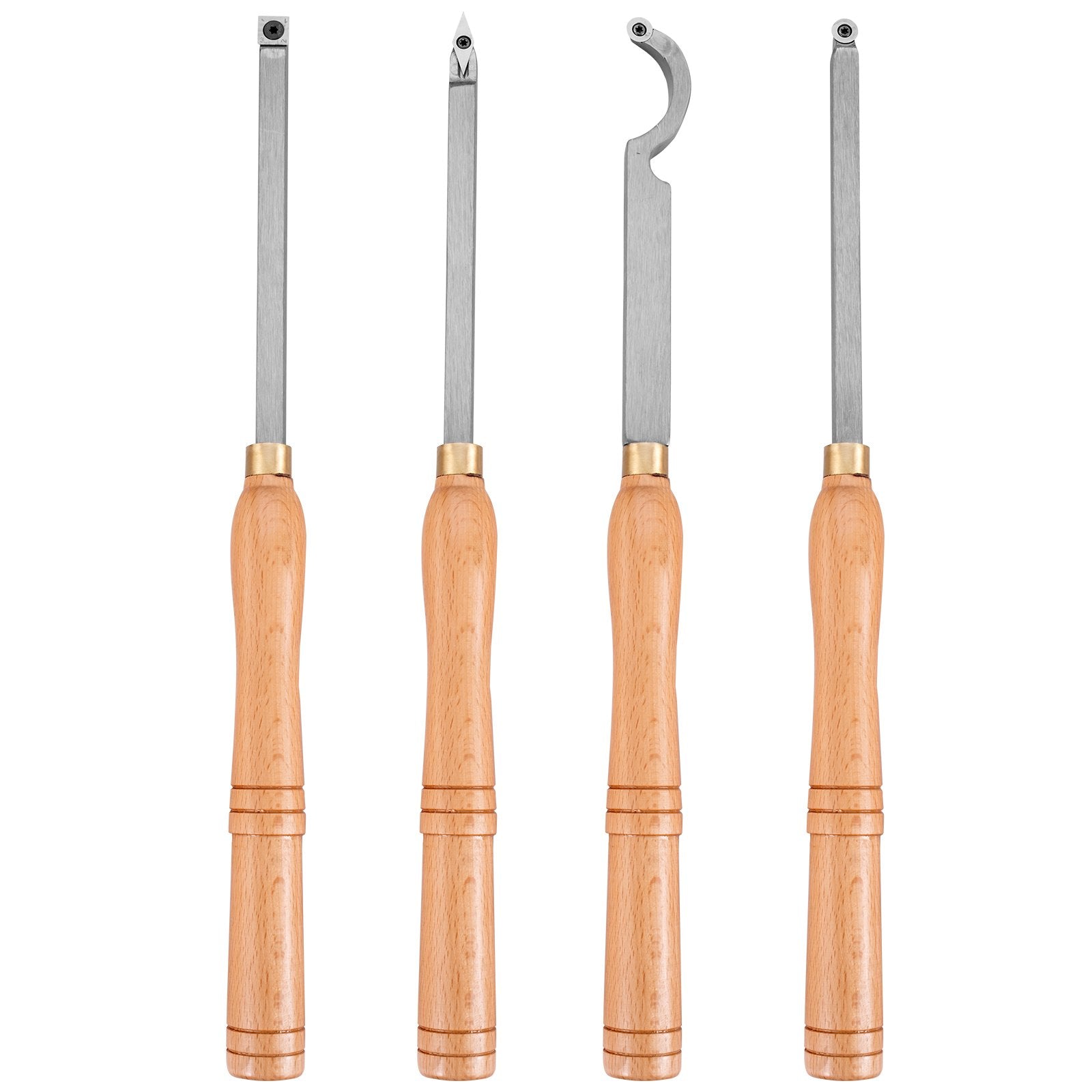 Wood Turning Tools for Lathe 4 PCS Set, Carbide Lathe Tools with Diamond Shape, Round, Square Cutters, Turning Lathe Chisels with Comfortable Grip Handles Lathe Tools for Craft DIY Hobists