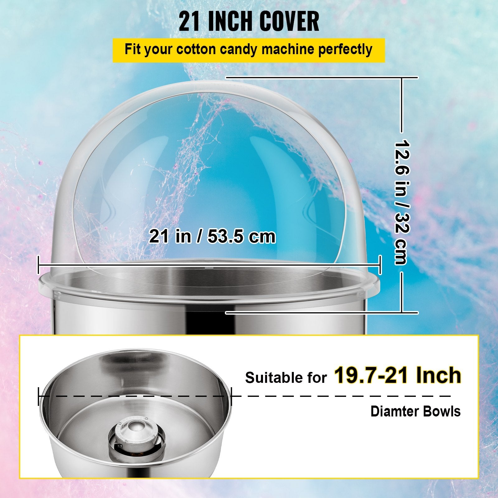Candy Machine Bubble Shield 20.5 Inch Clear Plastic Cotton Candy Cover for Commercial Candy Maker Machine