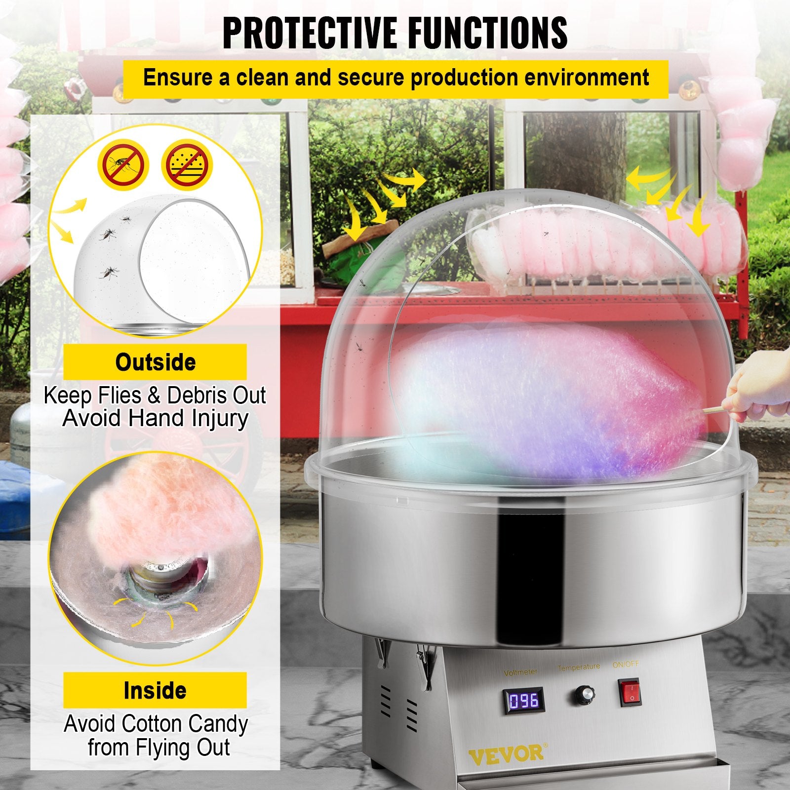 Candy Machine Bubble Shield 20.5 Inch Clear Plastic Cotton Candy Cover for Commercial Candy Maker Machine