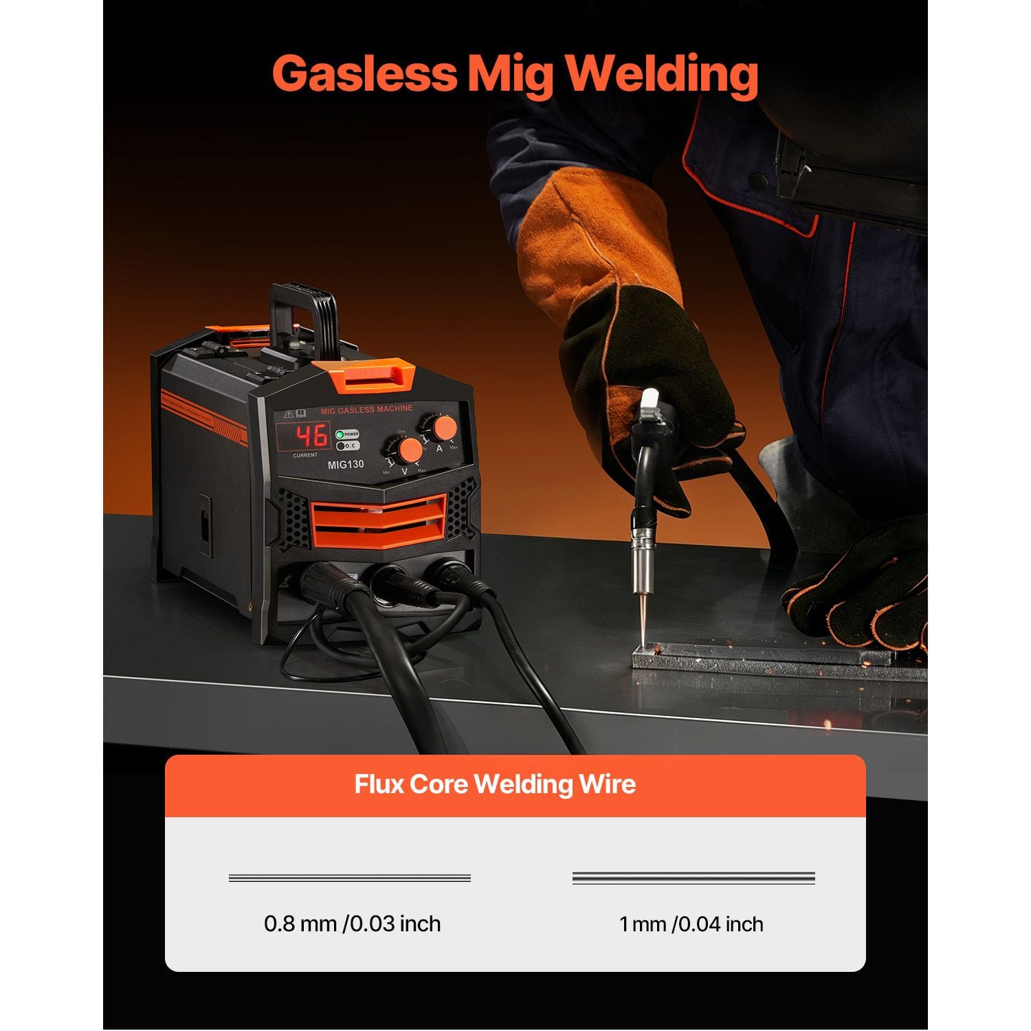 MIG Welder 130Amp Gasless Flux Core Mig Welding Machine with IGBT Inverter