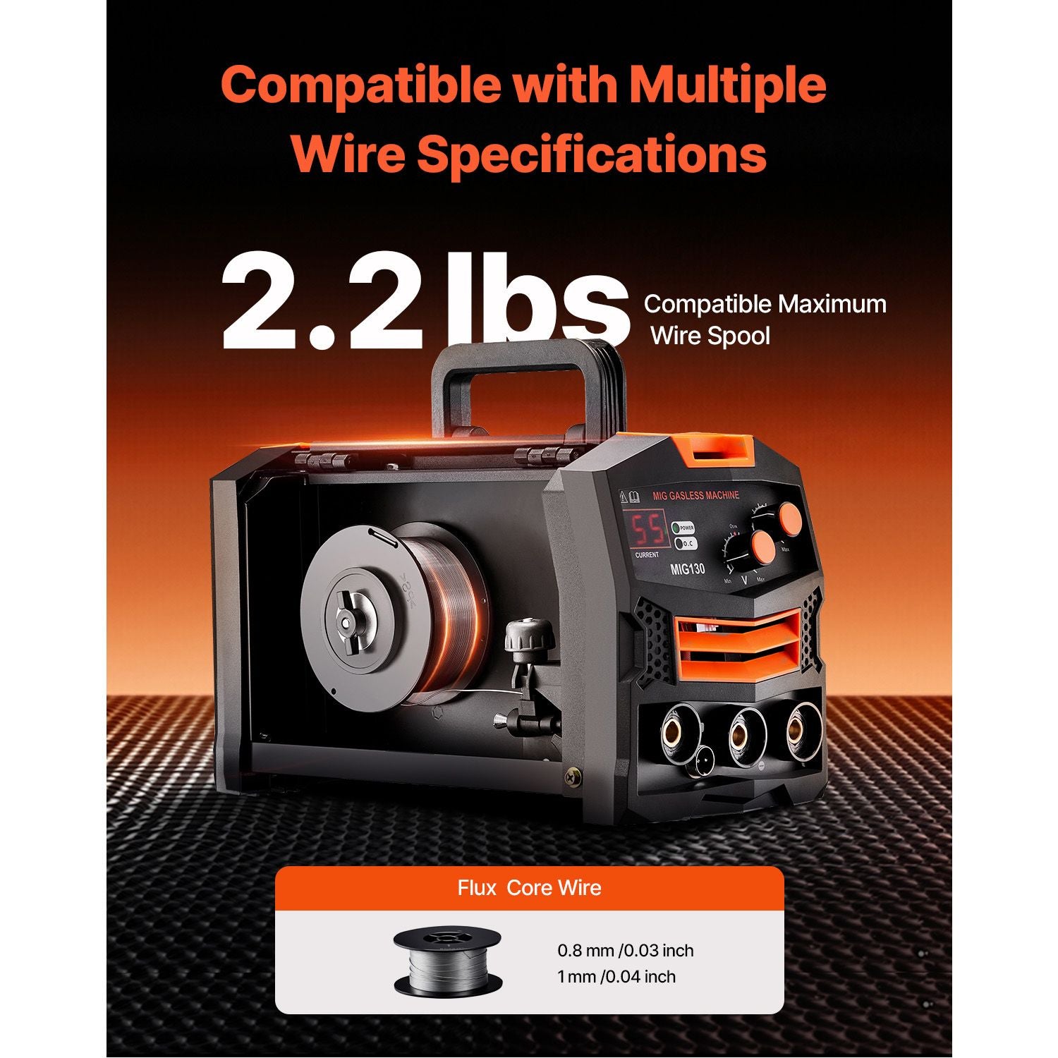MIG Welder 130Amp Gasless Flux Core Mig Welding Machine with IGBT Inverter