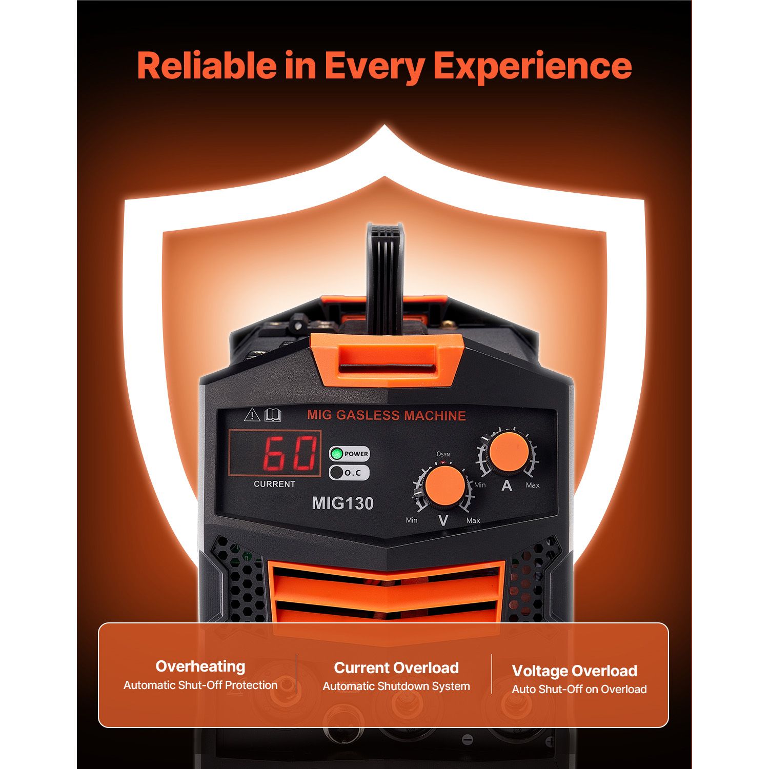 MIG Welder 130Amp Gasless Flux Core Mig Welding Machine with IGBT Inverter