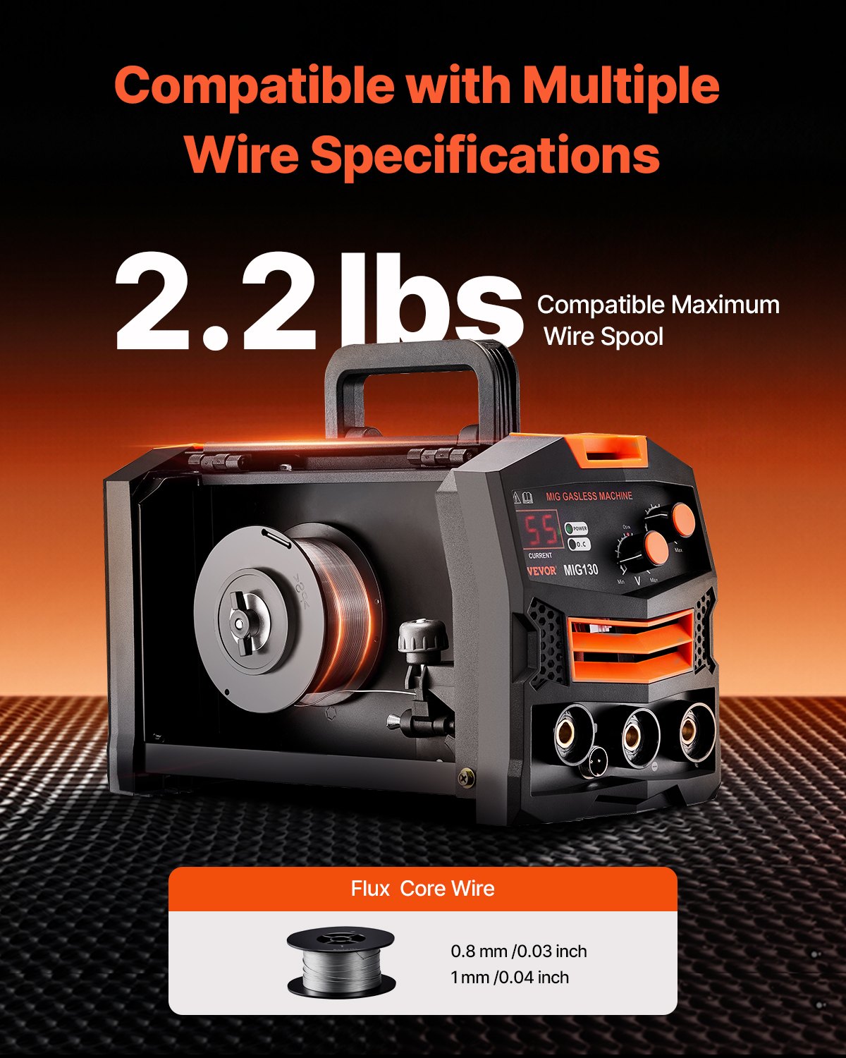 MIG Welder 130Amp Gasless Flux Core Mig Welding Machine with IGBT Inverter