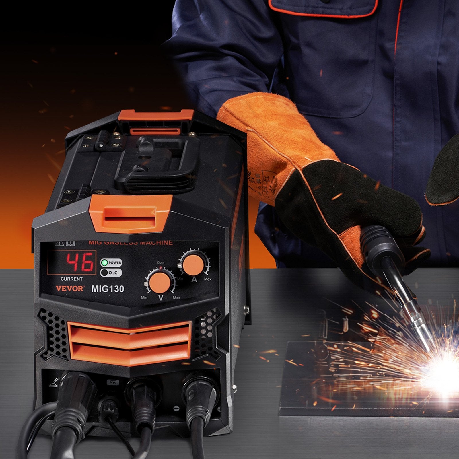 MIG Welder 130Amp Gasless Flux Core Mig Welding Machine with IGBT Inverter