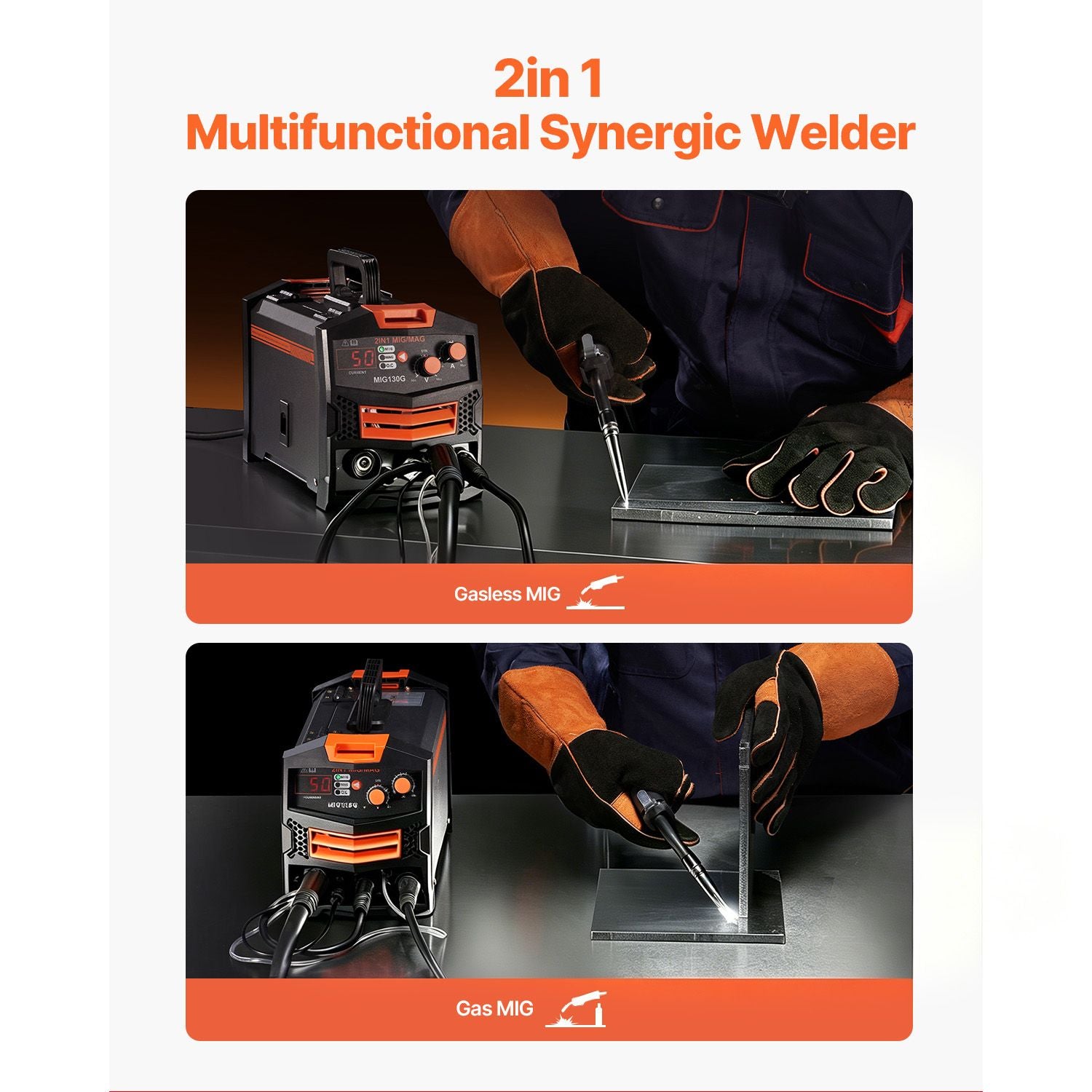 130A Synergic MIG Welder Gas Gasless Flux Core Inverter Machine