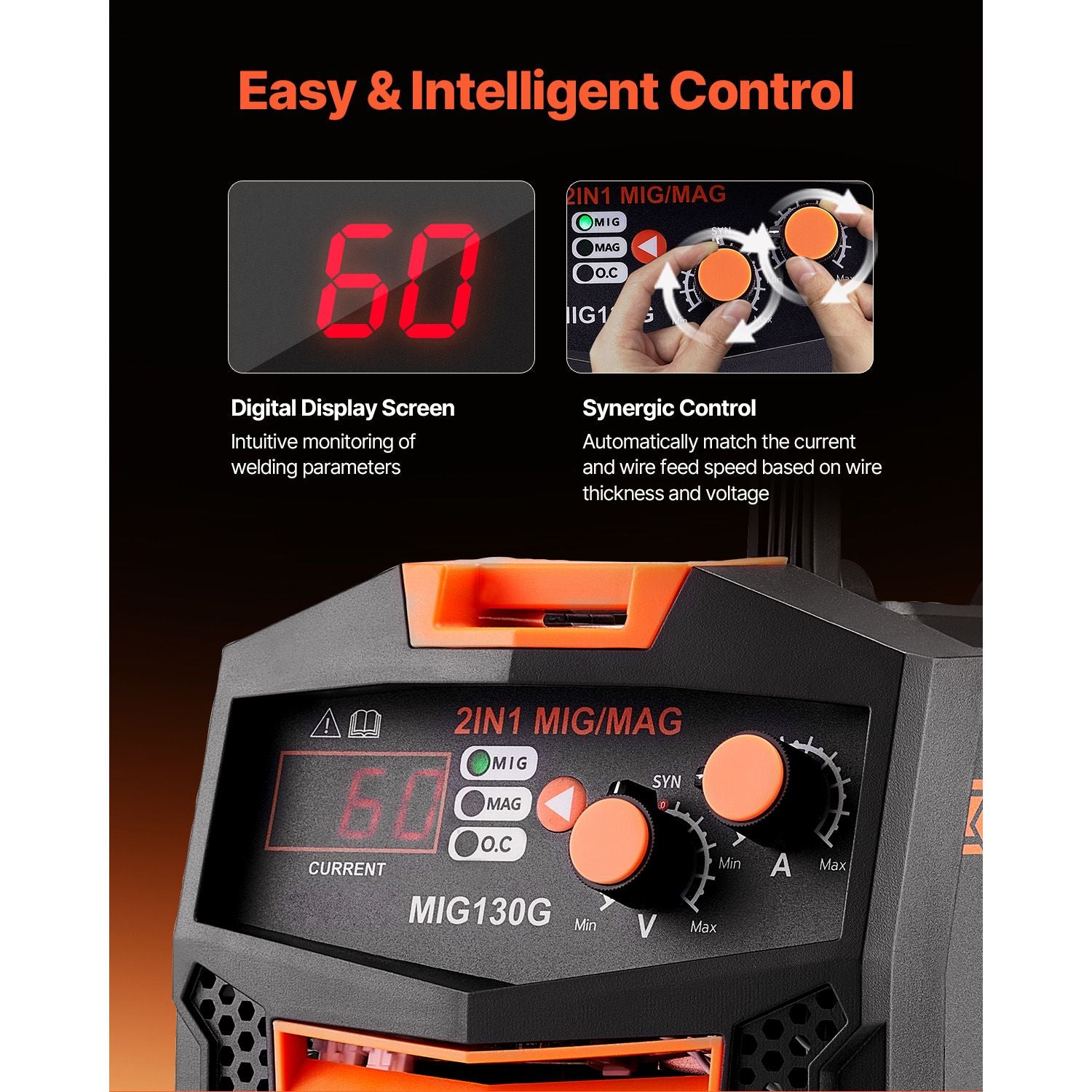130A Synergic MIG Welder Gas Gasless Flux Core Inverter Machine