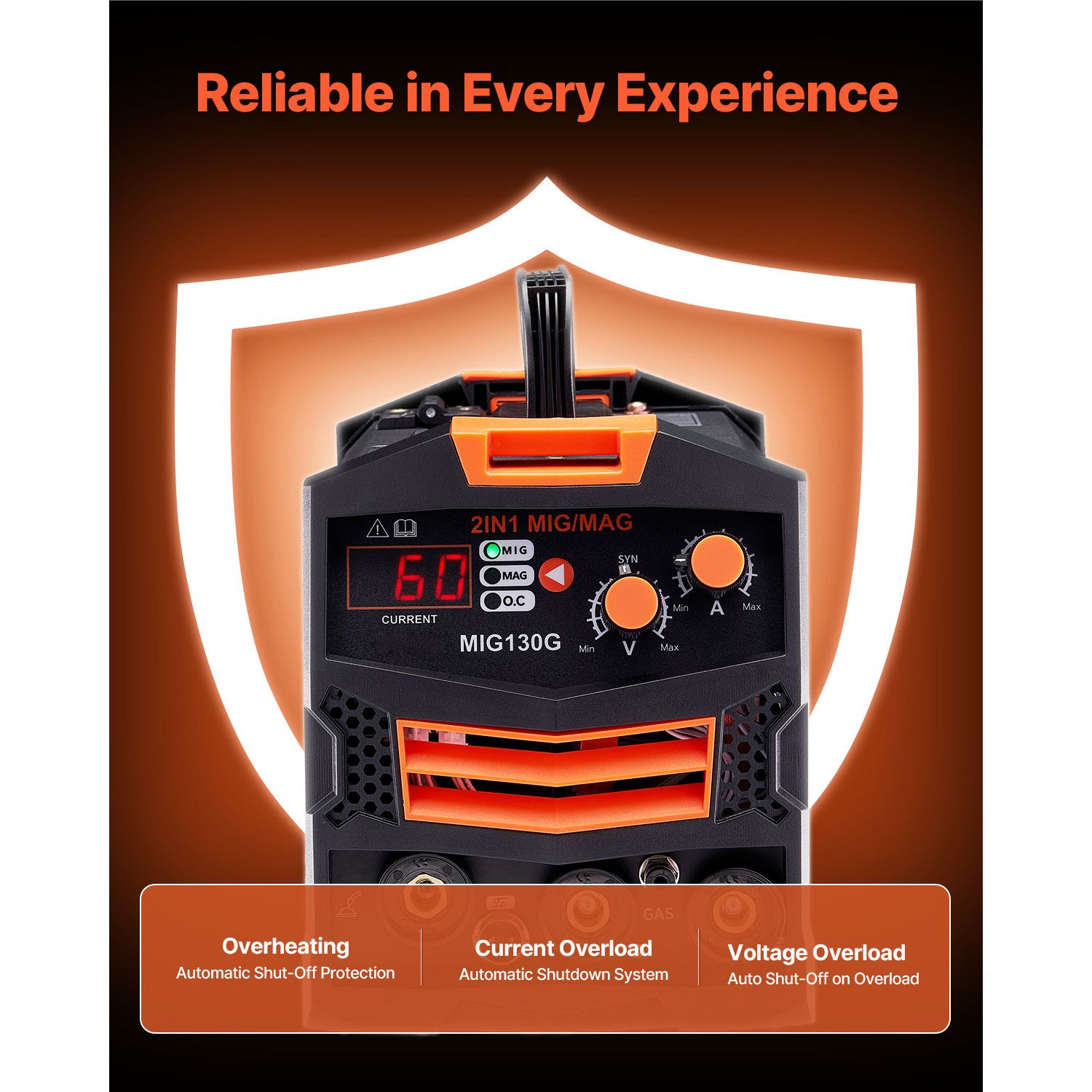 130A Synergic MIG Welder Gas Gasless Flux Core Inverter Machine