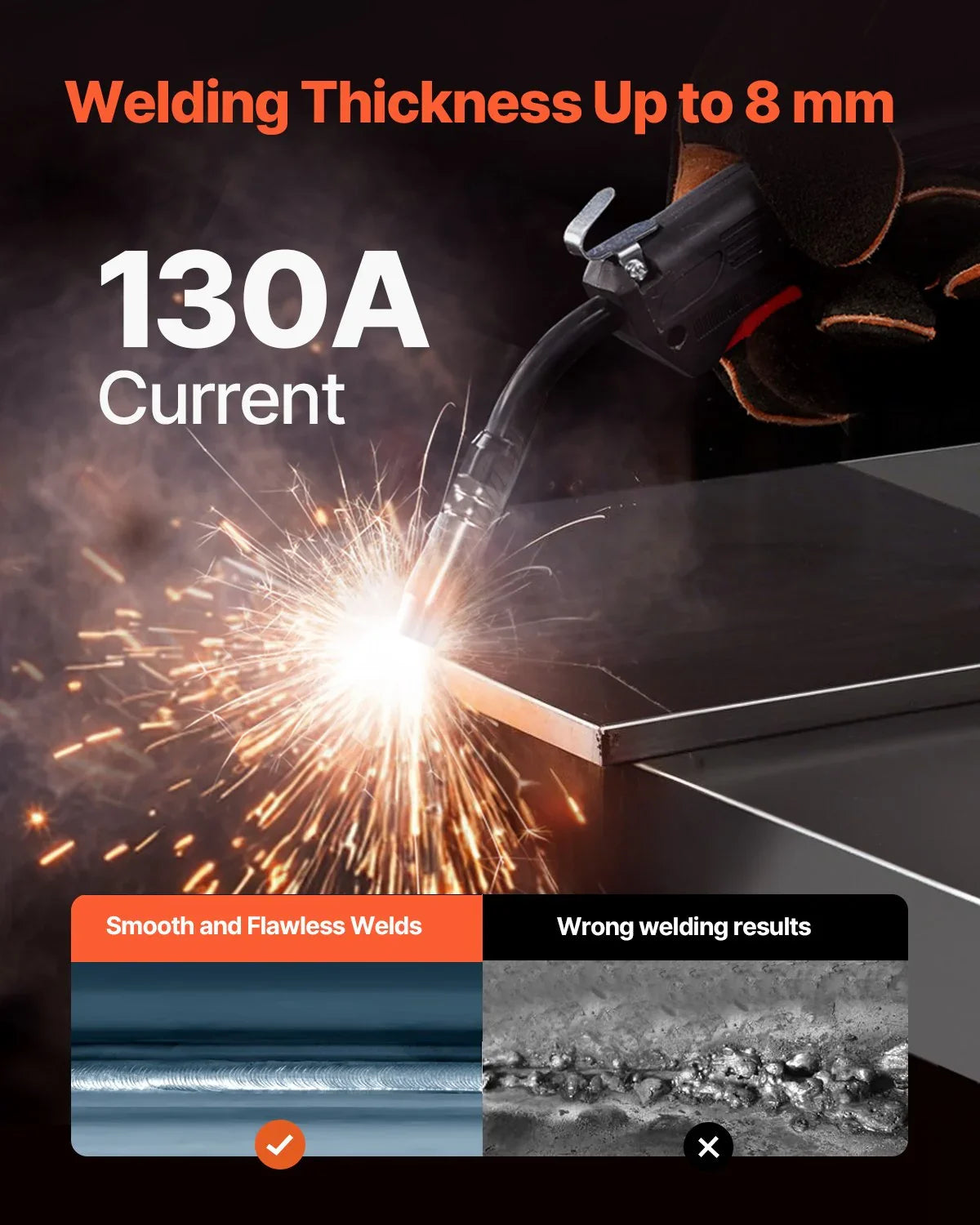 MIG Welder, 130A Synergic Mig Welding Machine, 2-in-1 Gas MIG/Gasless Flux Core MIG Multi-Process Welder Machine, Portable Mig Welder with IGBT Inverter Technology & Digital Display Screen