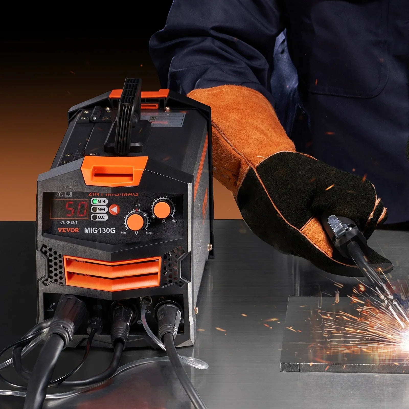 MIG Welder, 130A Synergic Mig Welding Machine, 2-in-1 Gas MIG/Gasless Flux Core MIG Multi-Process Welder Machine, Portable Mig Welder with IGBT Inverter Technology & Digital Display Screen