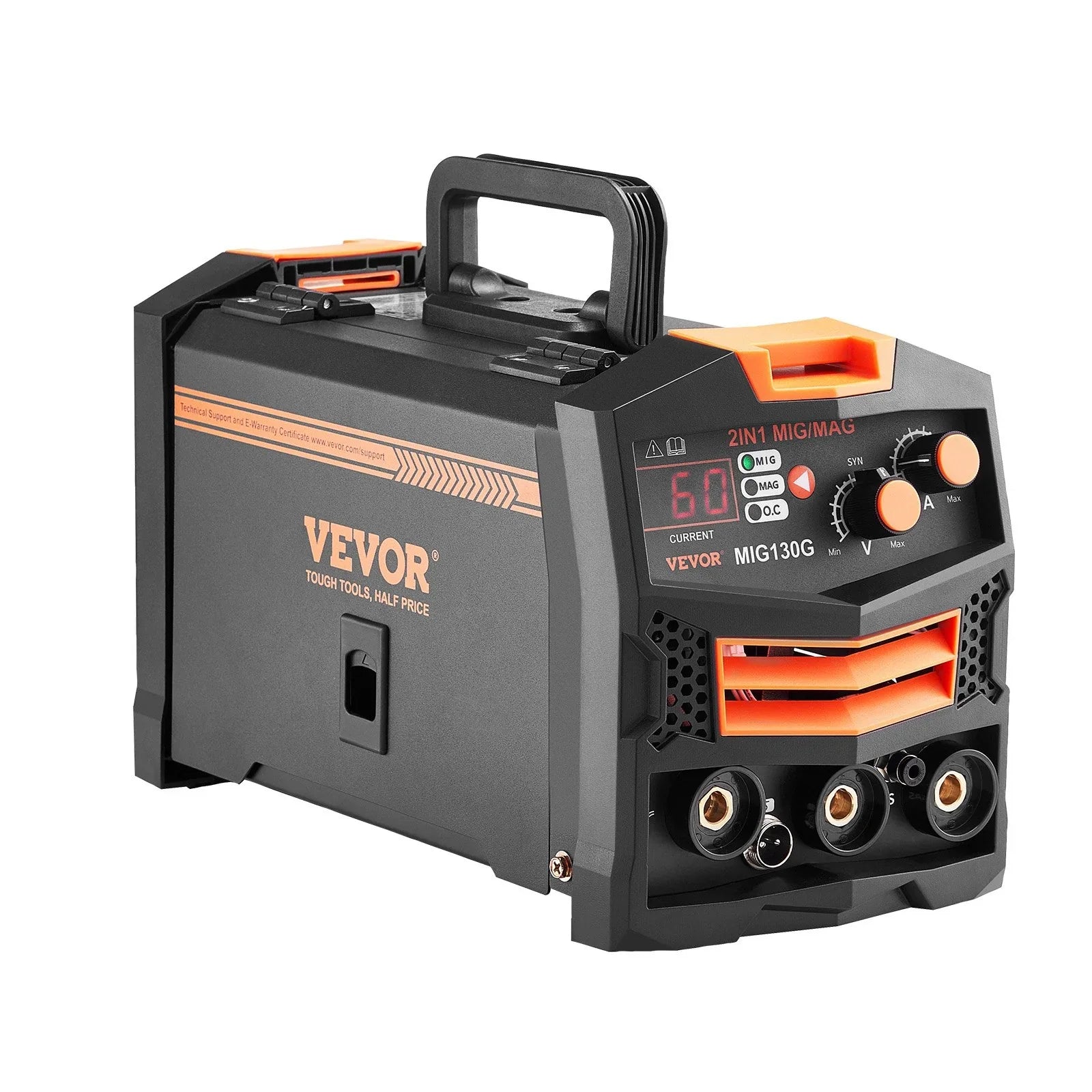 MIG Welder, 130A Synergic Mig Welding Machine, 2-in-1 Gas MIG/Gasless Flux Core MIG Multi-Process Welder Machine, Portable Mig Welder with IGBT Inverter Technology & Digital Display Screen