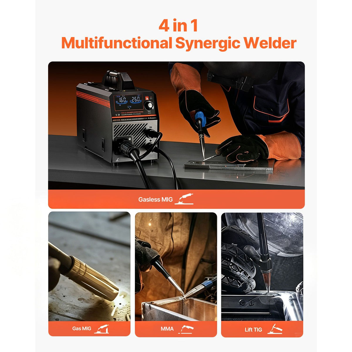 160A 4-in-1 Synergic MIG Welder Gas MIG Flux Core Stick TIG Machine