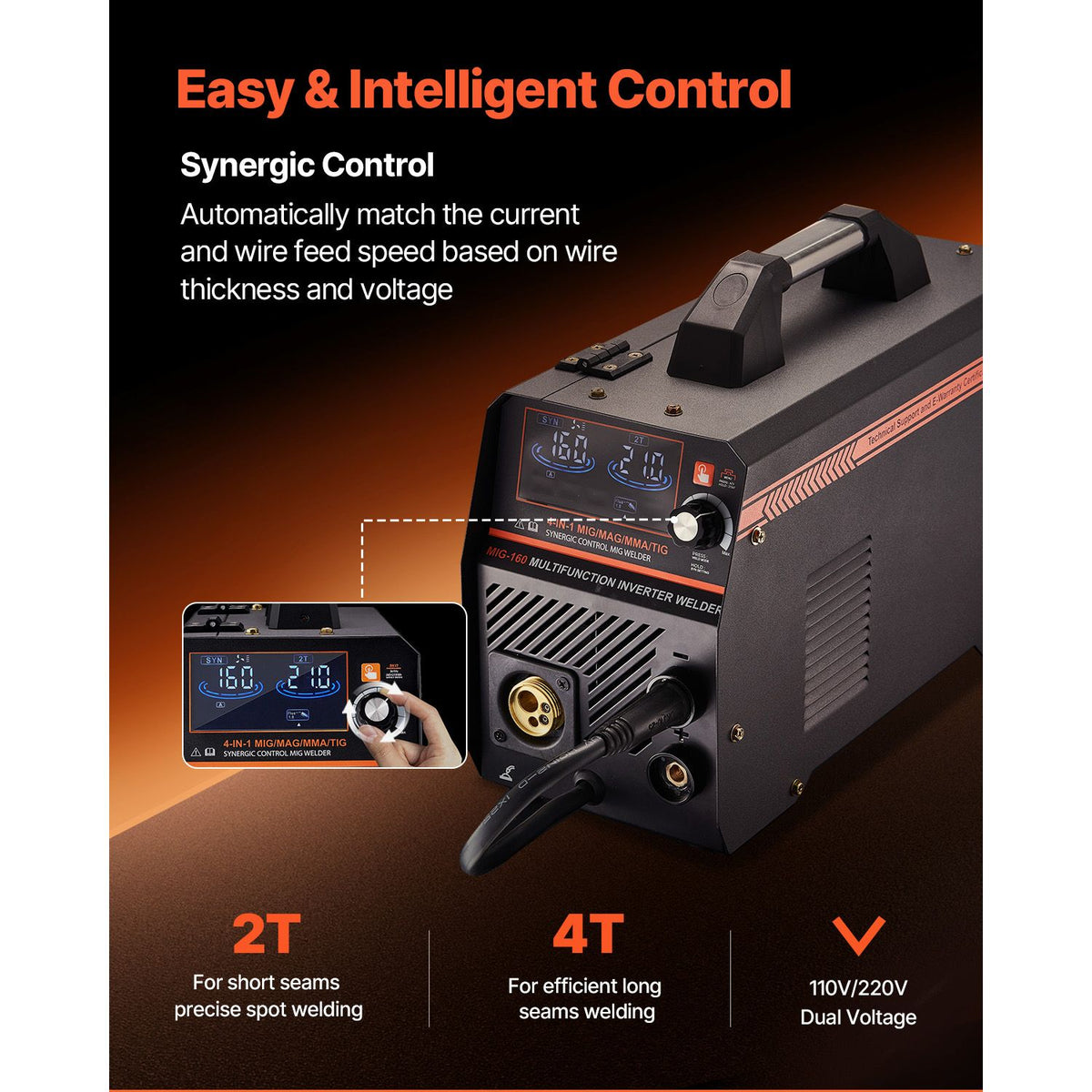 160A 4-in-1 Synergic MIG Welder Gas MIG Flux Core Stick TIG Machine