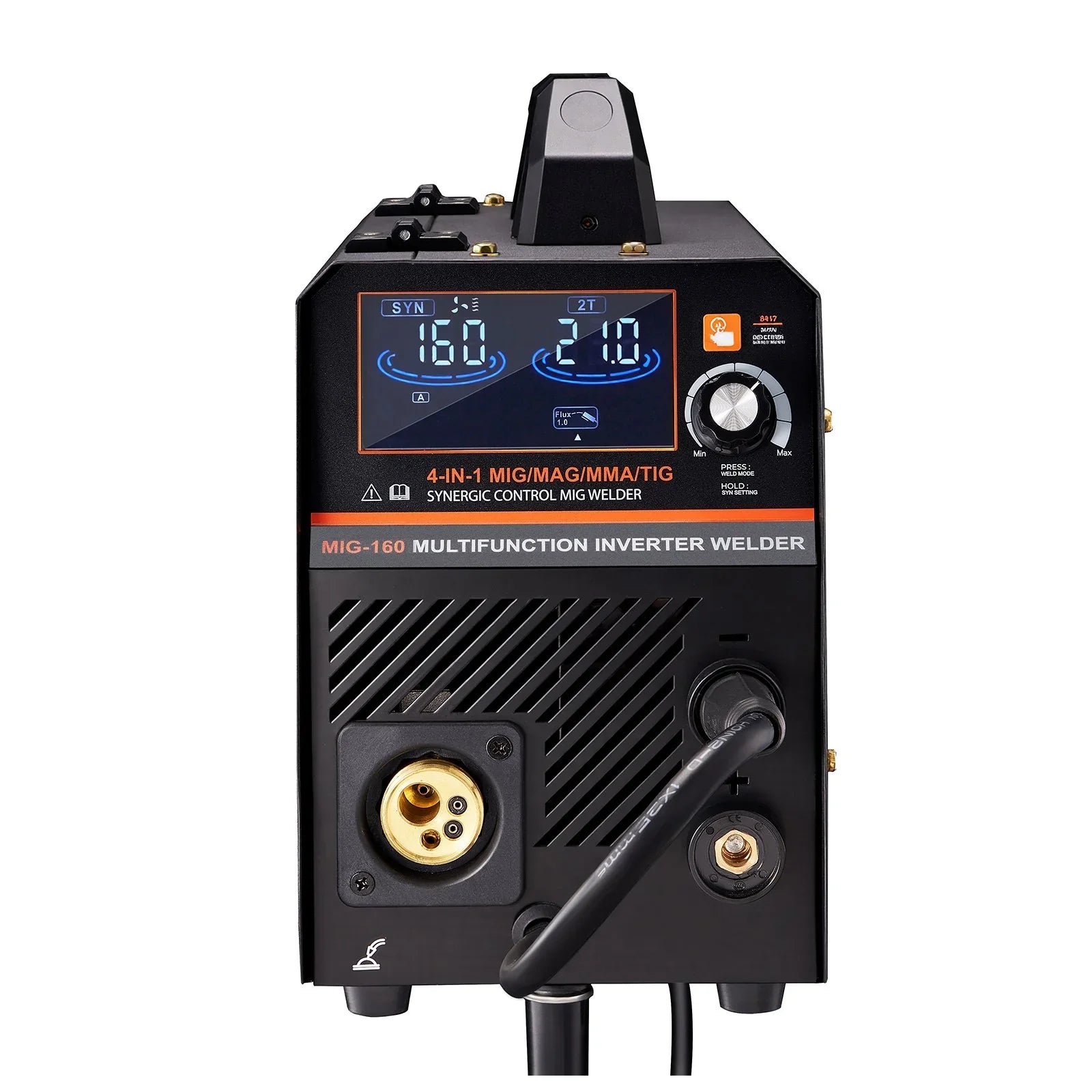 MIG Welder, 160A Synergic Mig Welding Machine, 4-in-1 Gas MIG/Flux Core MIG/Stick/Lift TIG Multi-Process Welder Machine with IGBT Inverter Technology and LCD Screen Display