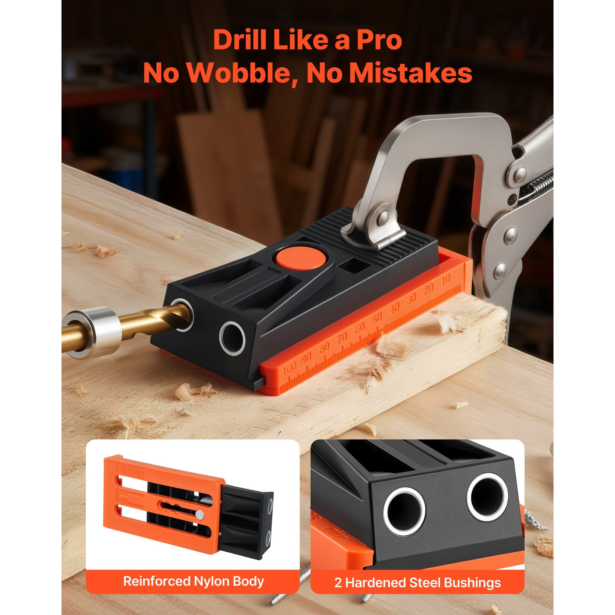 Adjustable Pocket Hole Jig Kit 12.7-38.1mm Woodworking Drill Guide Set