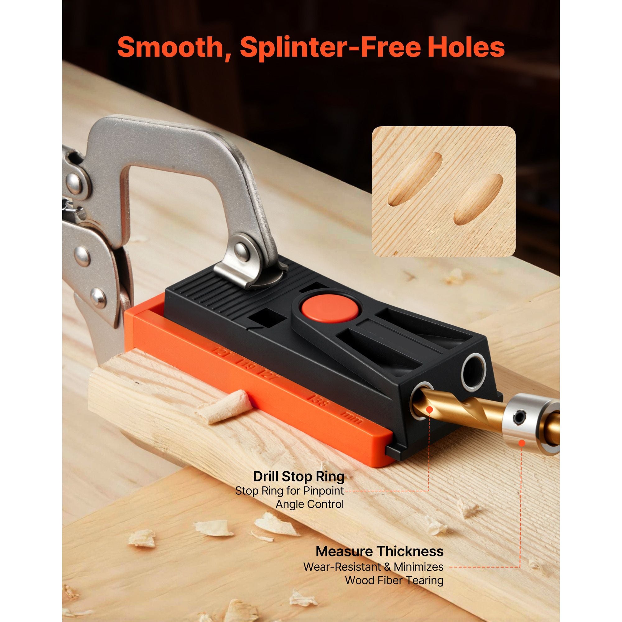 Adjustable Pocket Hole Jig Kit 12.7-38.1mm Woodworking Drill Guide Set