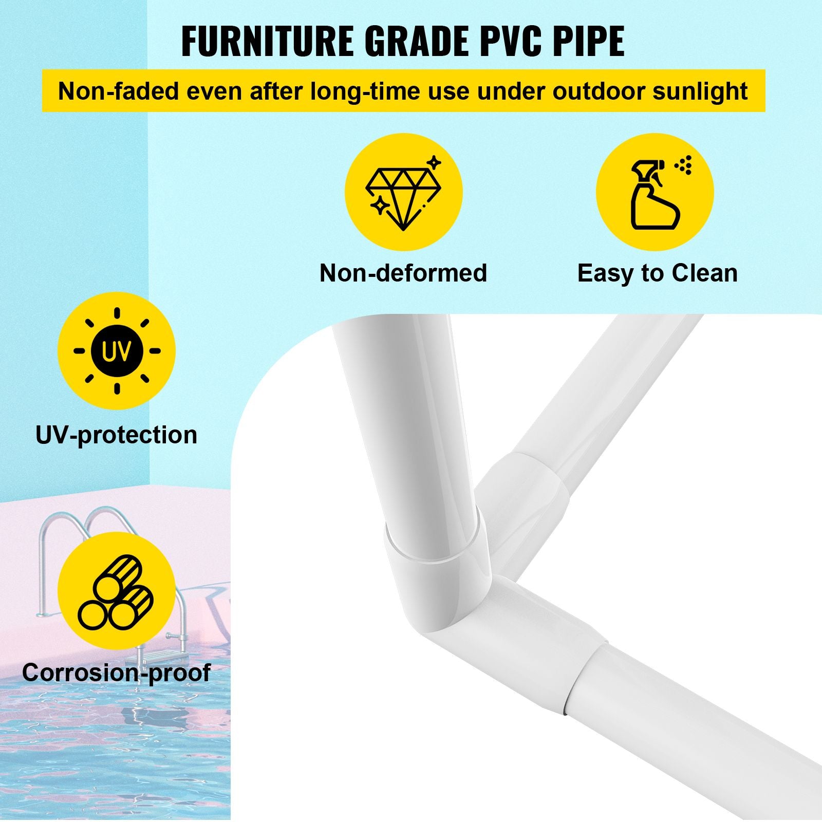 Pool Towel Rack, 5 Bar, Milky, Freestanding Outdoor PVC Curved Poolside Storage Organizer, Include 8 Towel Clips, Mesh Bag, Hook, Also Stores Floats and Paddles, for Beach, Swimming Pool, Home
