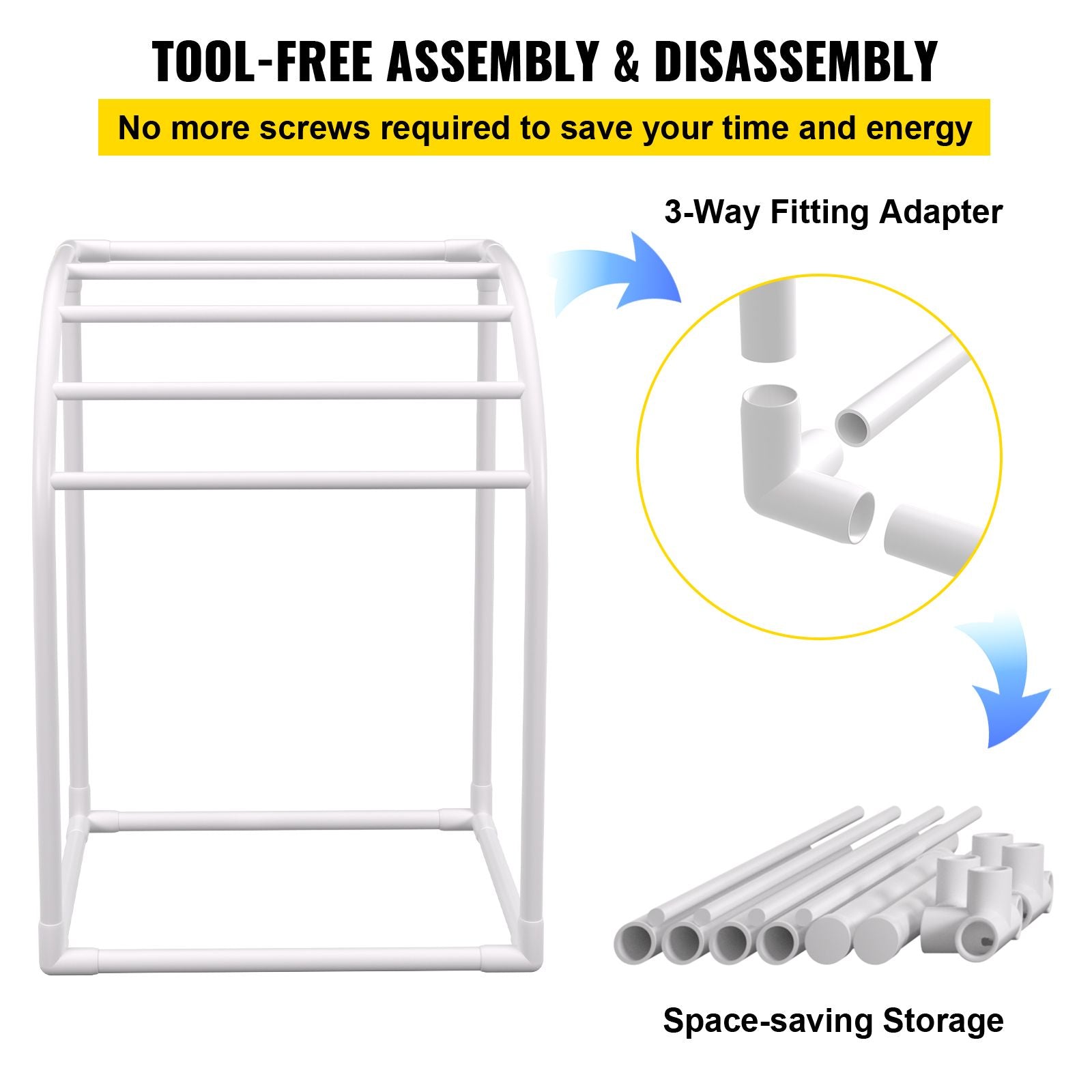 Pool Towel Rack, 5 Bar, Milky, Freestanding Outdoor PVC Curved Poolside Storage Organizer, Include 8 Towel Clips, Mesh Bag, Hook, Also Stores Floats and Paddles, for Beach, Swimming Pool, Home